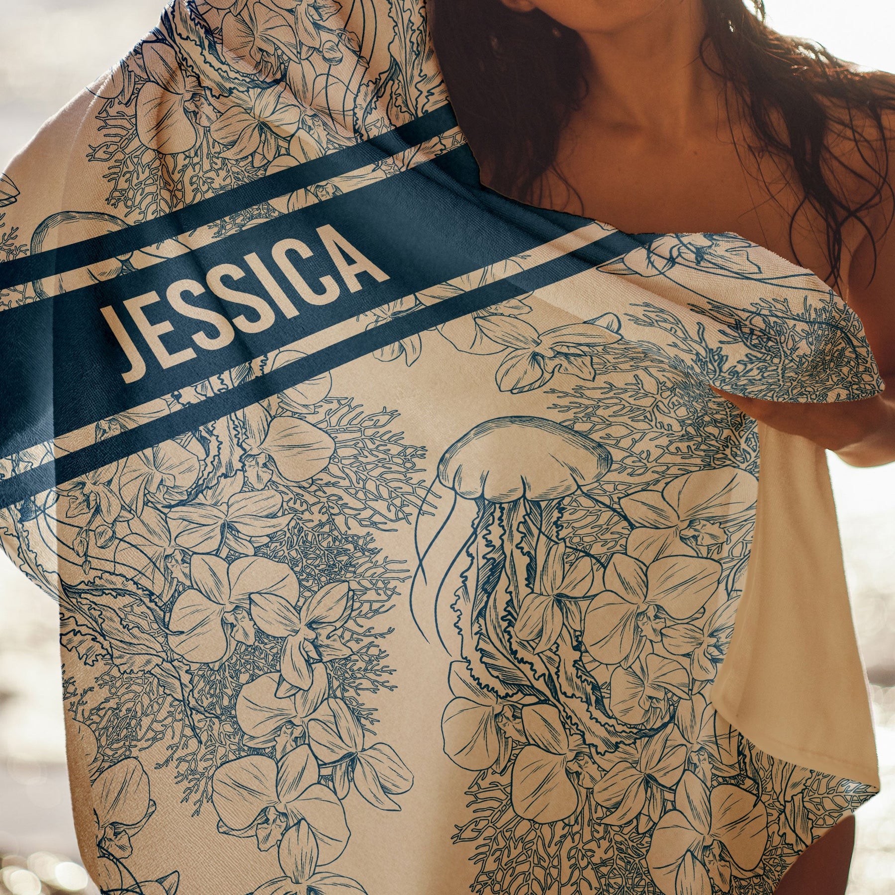 Toile De Jouy Ocean Art - Personalized Quick-Dry Beach Towel