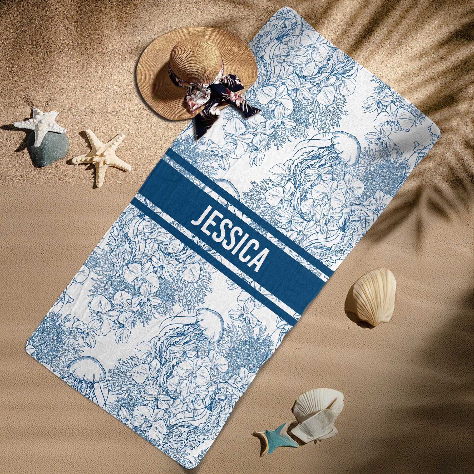 Toile De Jouy Ocean Art - Personalized Quick-Dry Beach Towel