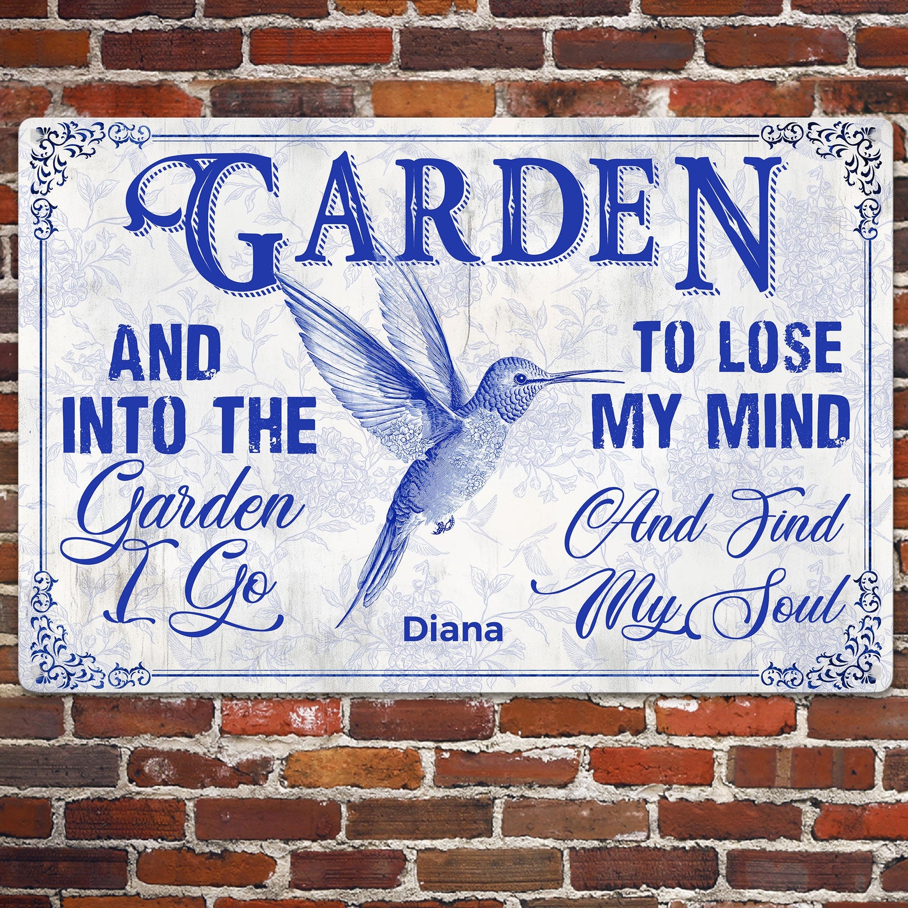 Toile De Jouy Style And Into The Garden I Go - Personalized Metal Sign