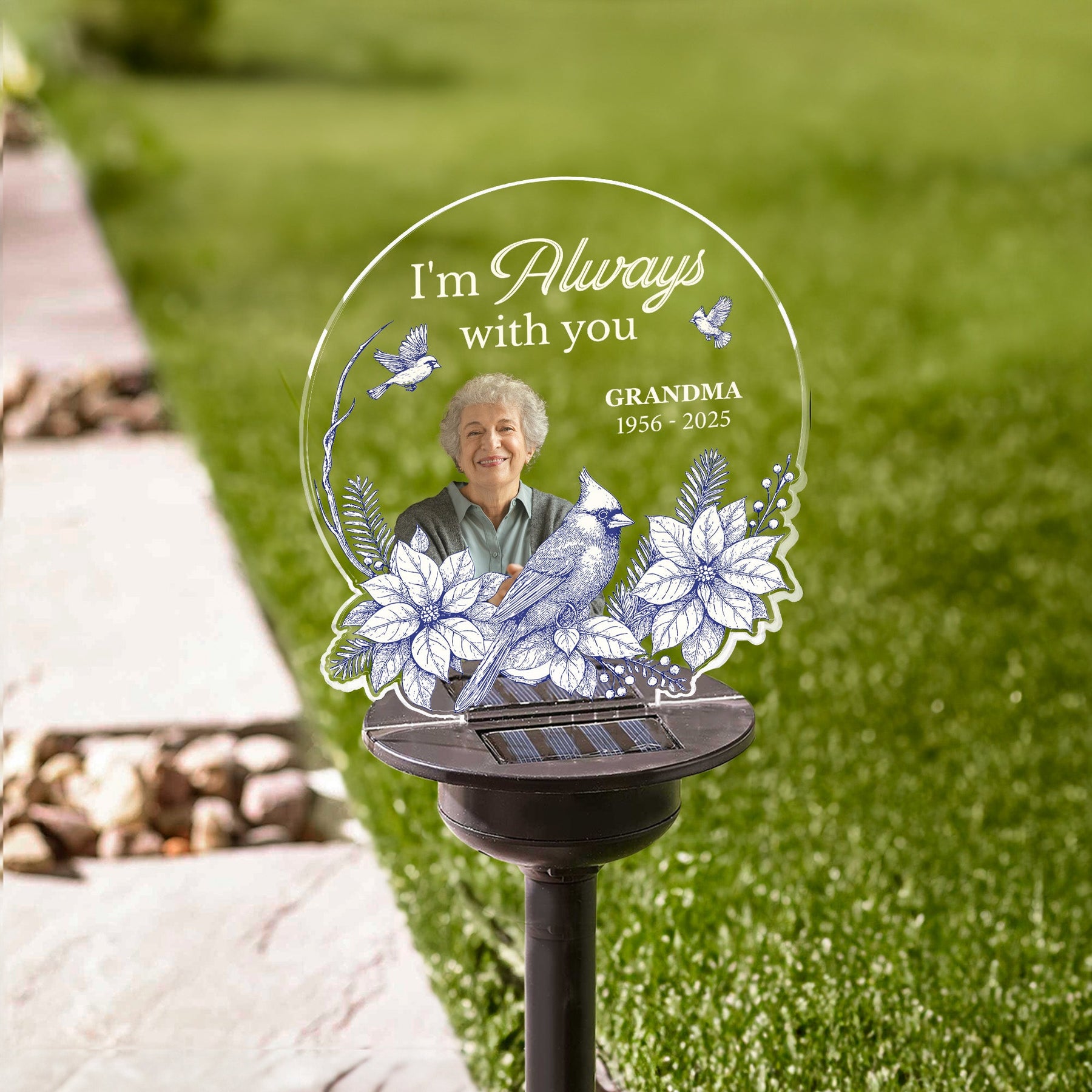 Toile De Jouy Style Memorial I'm Always With You - Personalized Photo Solar Light