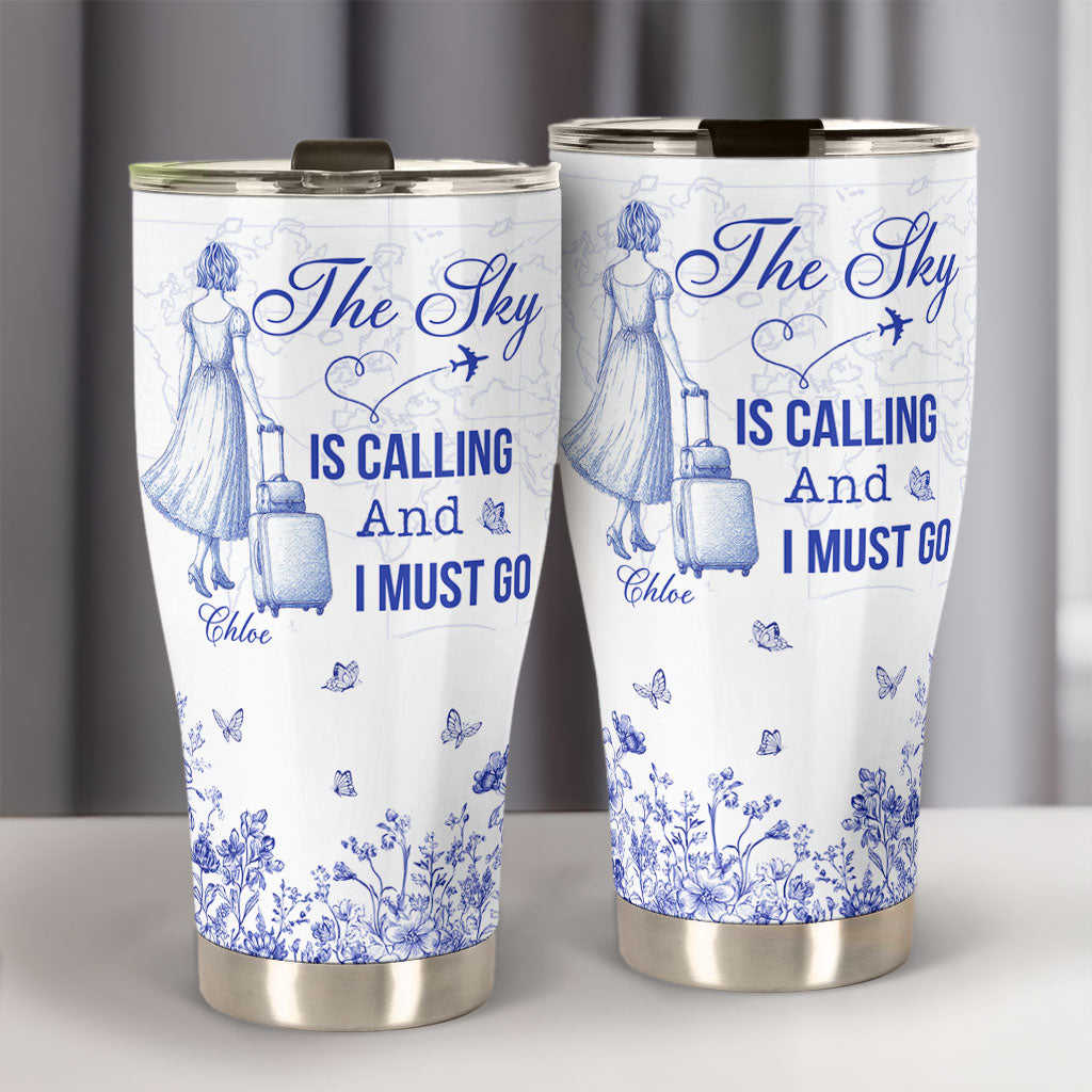 Toile De Jouy The Sky Is Calling - Personalized 30oz Curved Tumbler