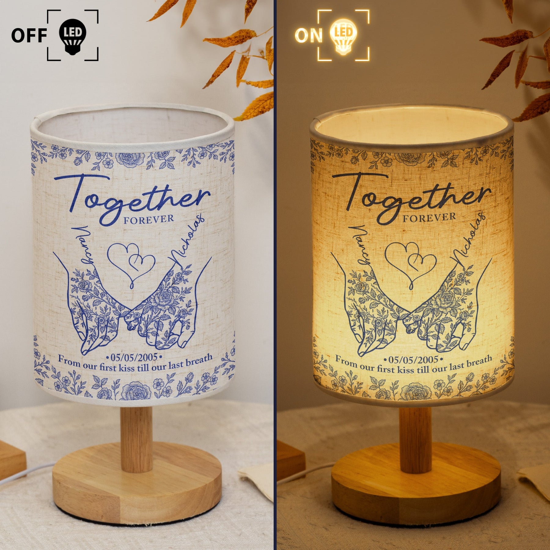 Toile De Jouy Together Forever From Our First Kiss Till Our Last Breath - Personalized Fabric Lamp