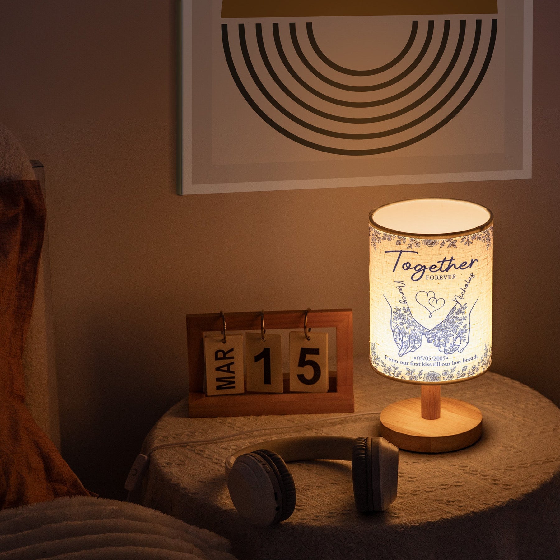 Toile De Jouy Together Forever From Our First Kiss Till Our Last Breath - Personalized Fabric Lamp