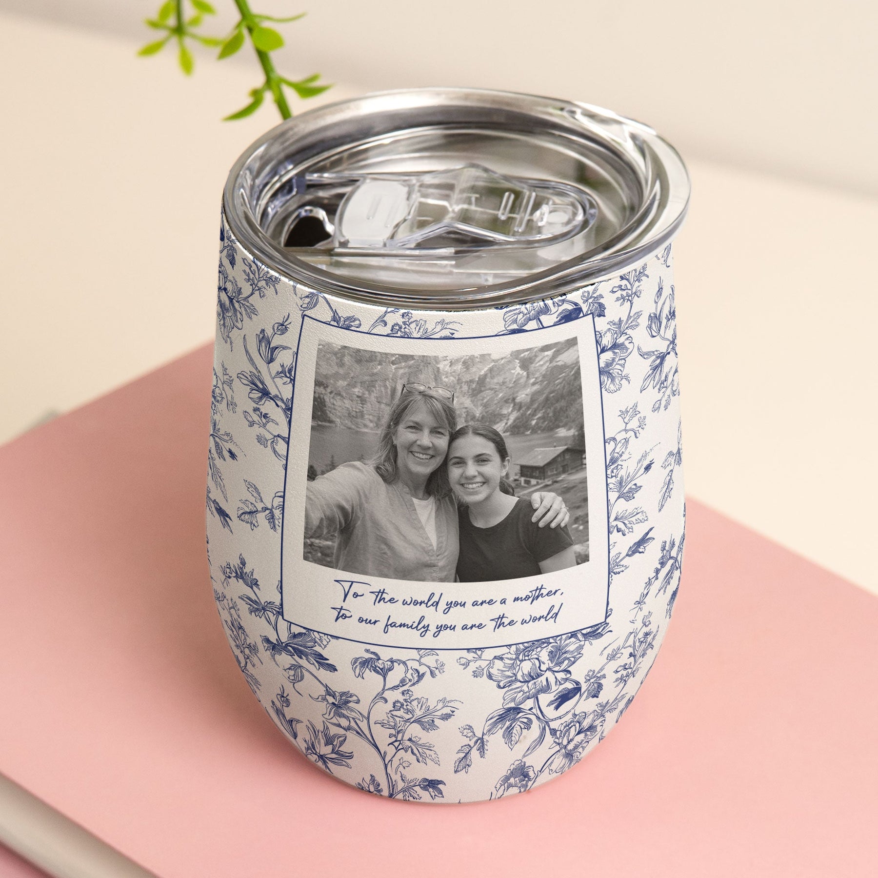 Toile De Jouy Custom Vintage Photo Mom And Children - Thank You Gifts For Mom - Personalized Wine Tumbler