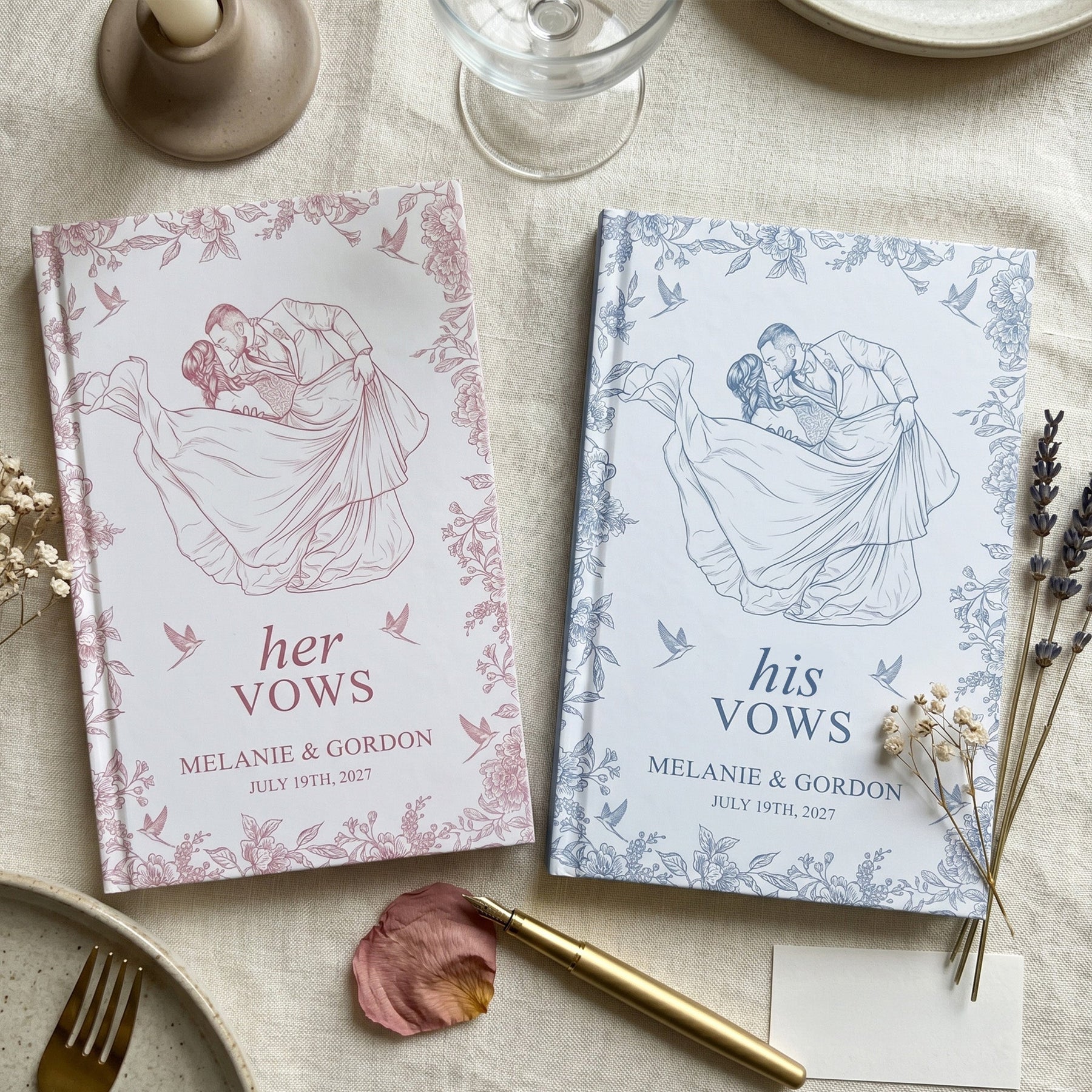 Toile De Jouy Vow Books Custom Portrait Photo His And Her Vow Wedding Keepsake - Personalized Journal