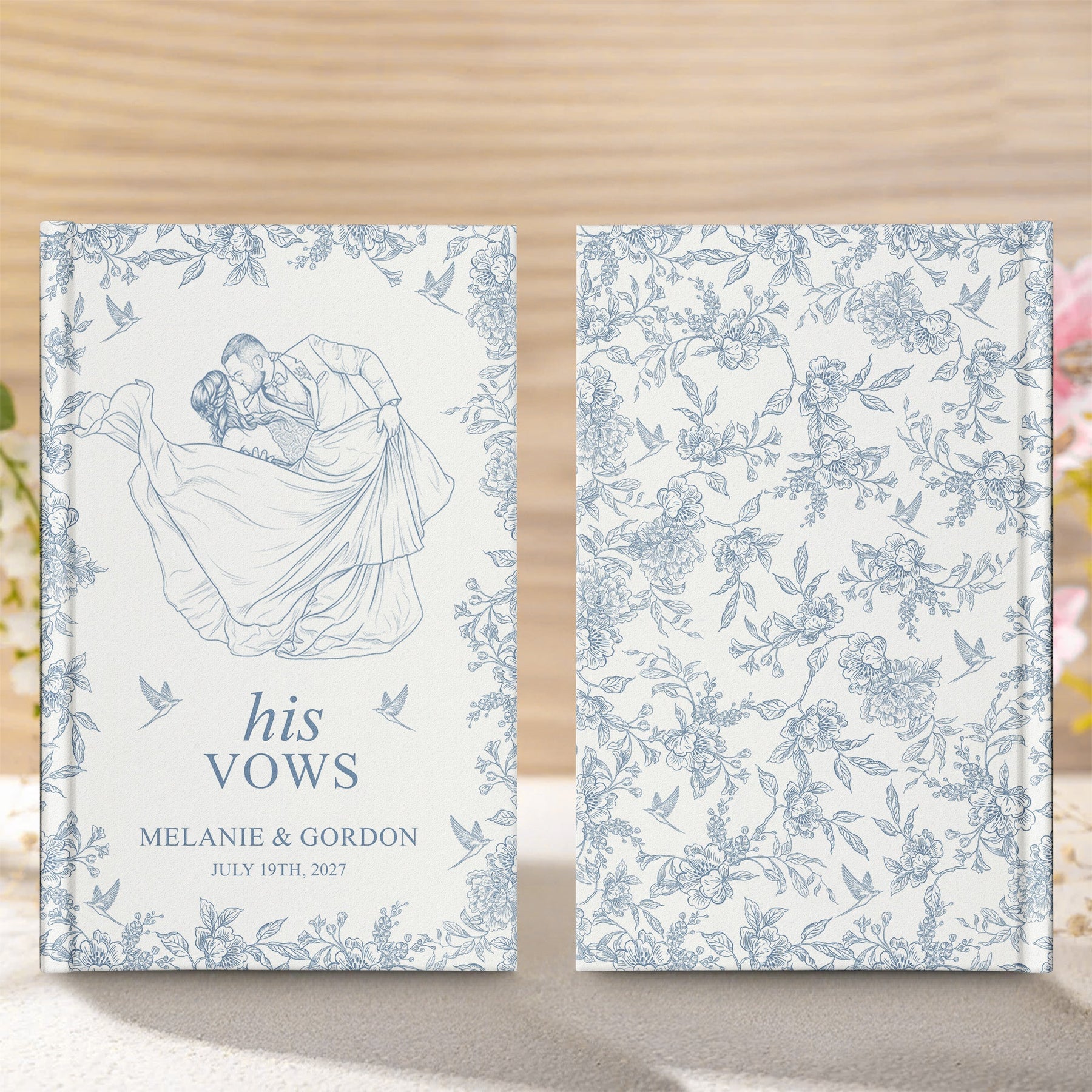Toile De Jouy Vow Books Custom Portrait Photo His And Her Vow Wedding Keepsake - Personalized Journal