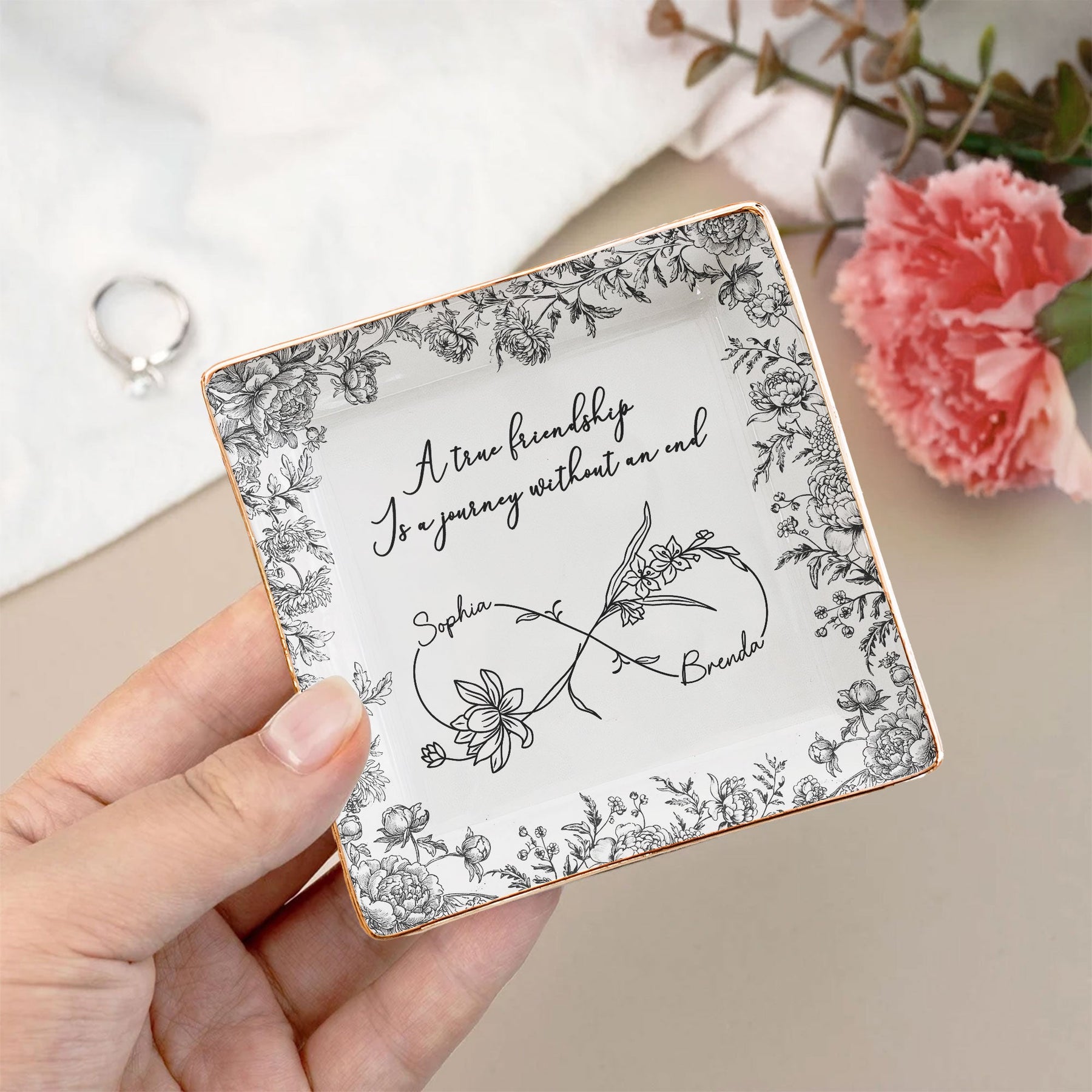True Friendship Without An End - Personalized Jewelry Dish