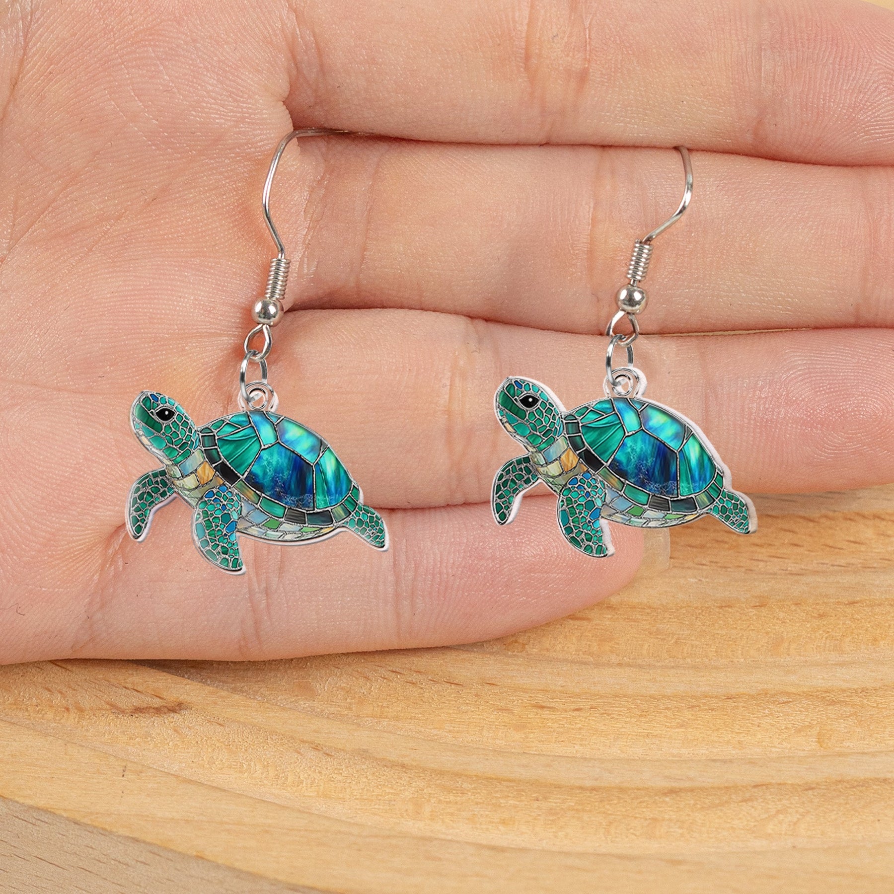 Turtle Seashell Mermaid Beach Stained Glass Effect - Personalized Acrylic Earrings