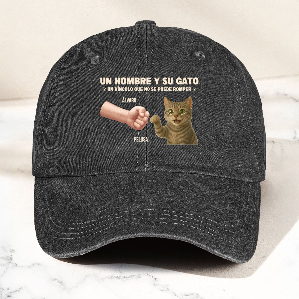 Un Hombre Y Su Gato - Gorra Personalizada De Mezclilla Desgastada