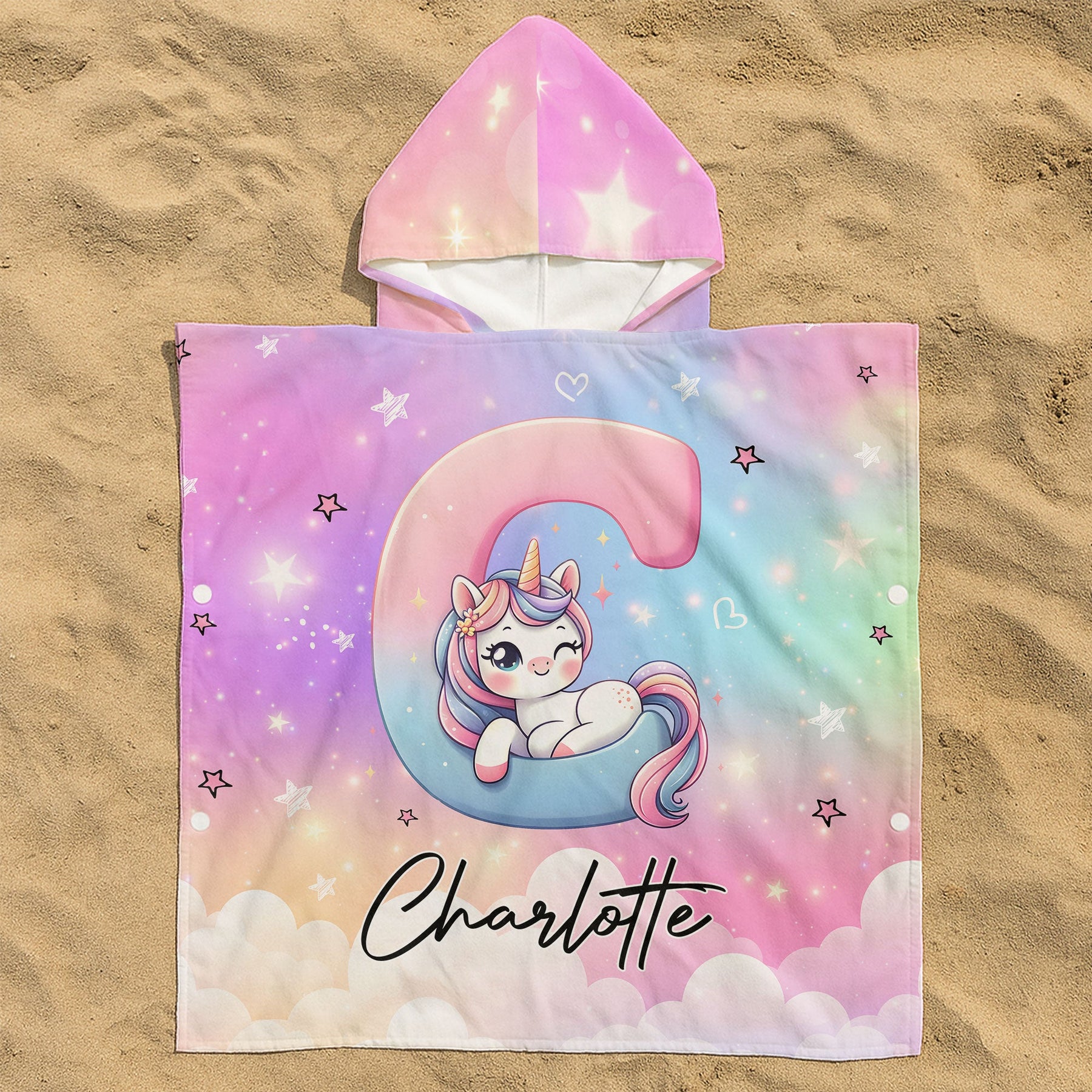 Unicorn Alphabet - Personalized Kids Hooded Towel