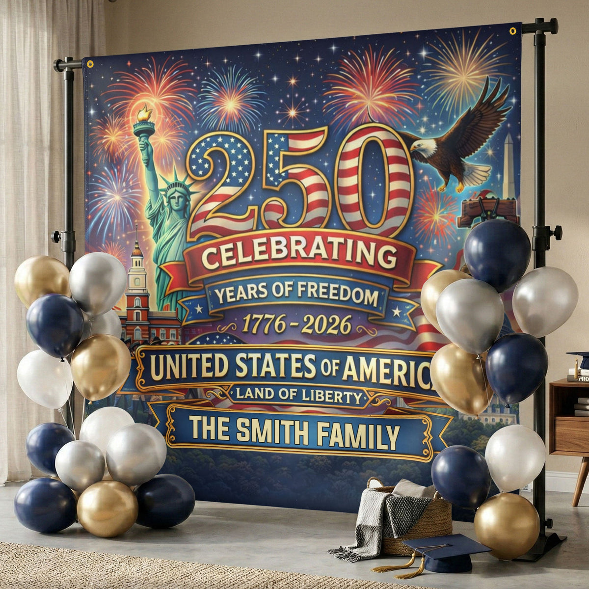 Usa 250th Anniversary Backdrop Semiquincentennial 1776-2026 - Personalized Backdrop