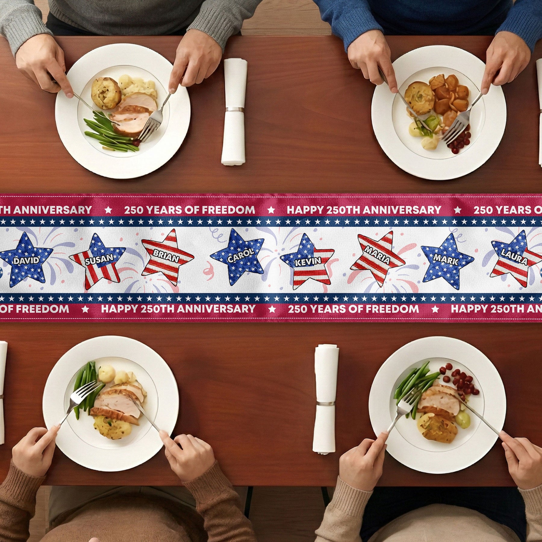 USA 250th Birthday Custom Name Patriotic Star - Personalized Table Runner