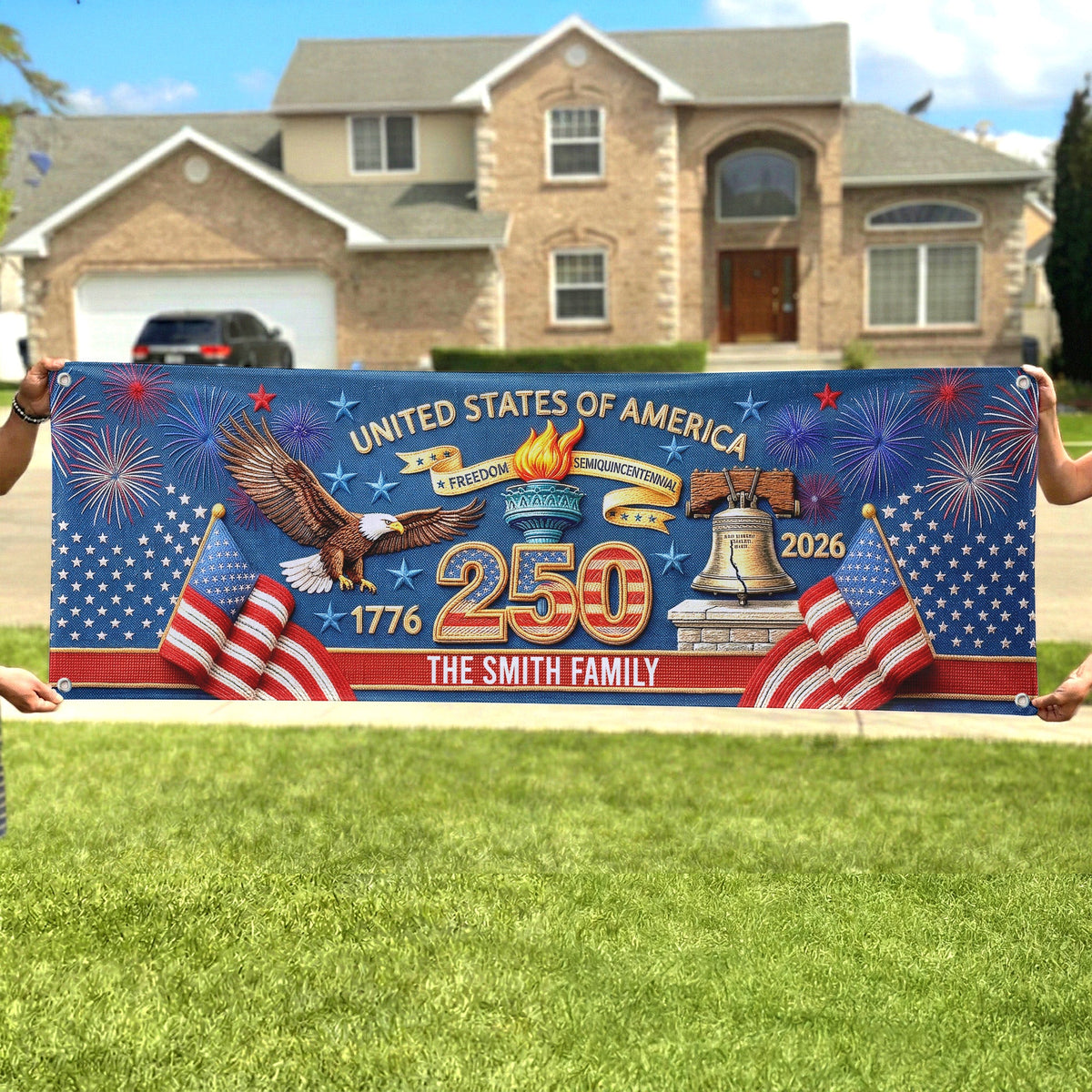 USA 250th Anniversary Faux Pattern - Personalized Banner