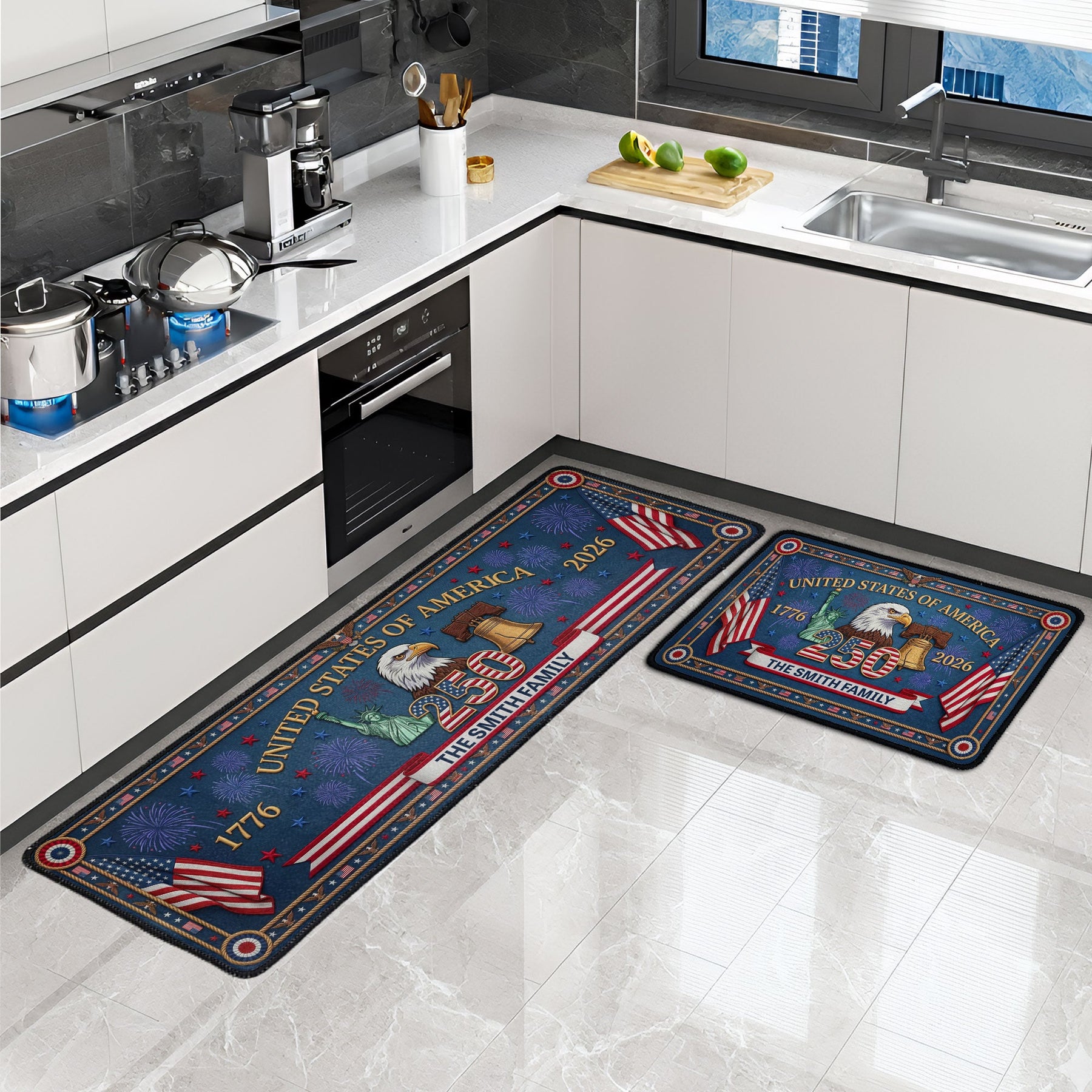 USA 250 Years Of Freedom Faux Pattern - Personalized Runner Rug