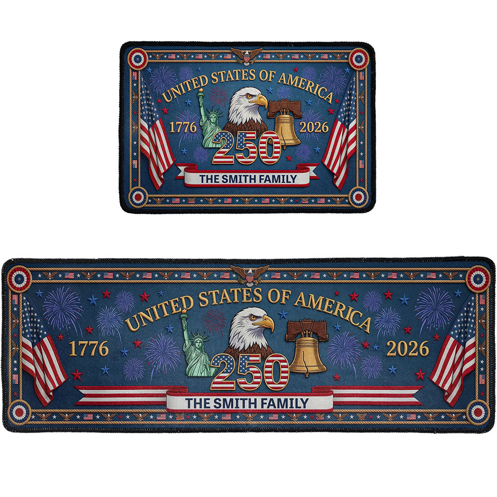USA 250 Years Of Freedom Faux Pattern - Personalized Runner Rug