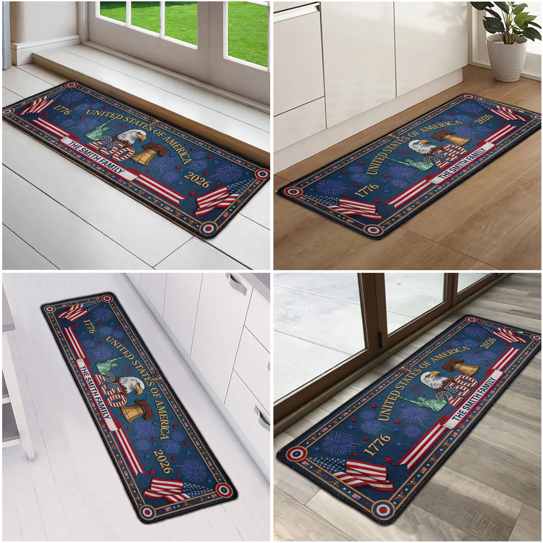USA 250 Years Of Freedom Faux Pattern - Personalized Runner Rug