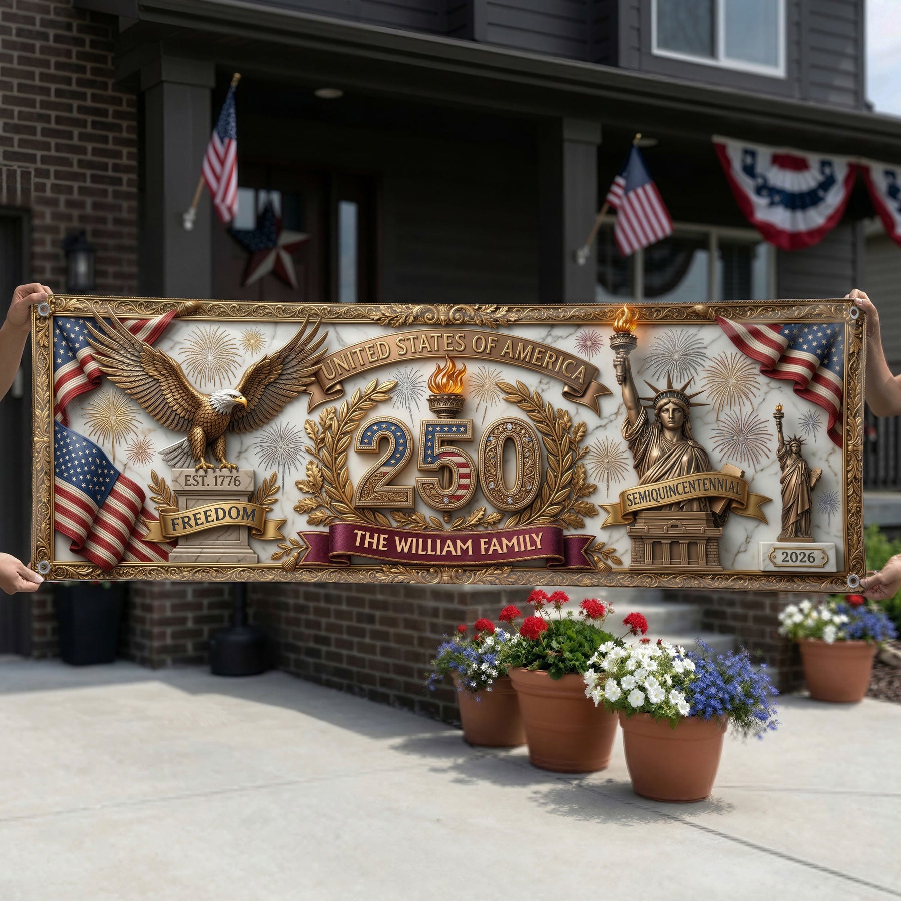 USA Decor Faux Pattern - Personalized Banner