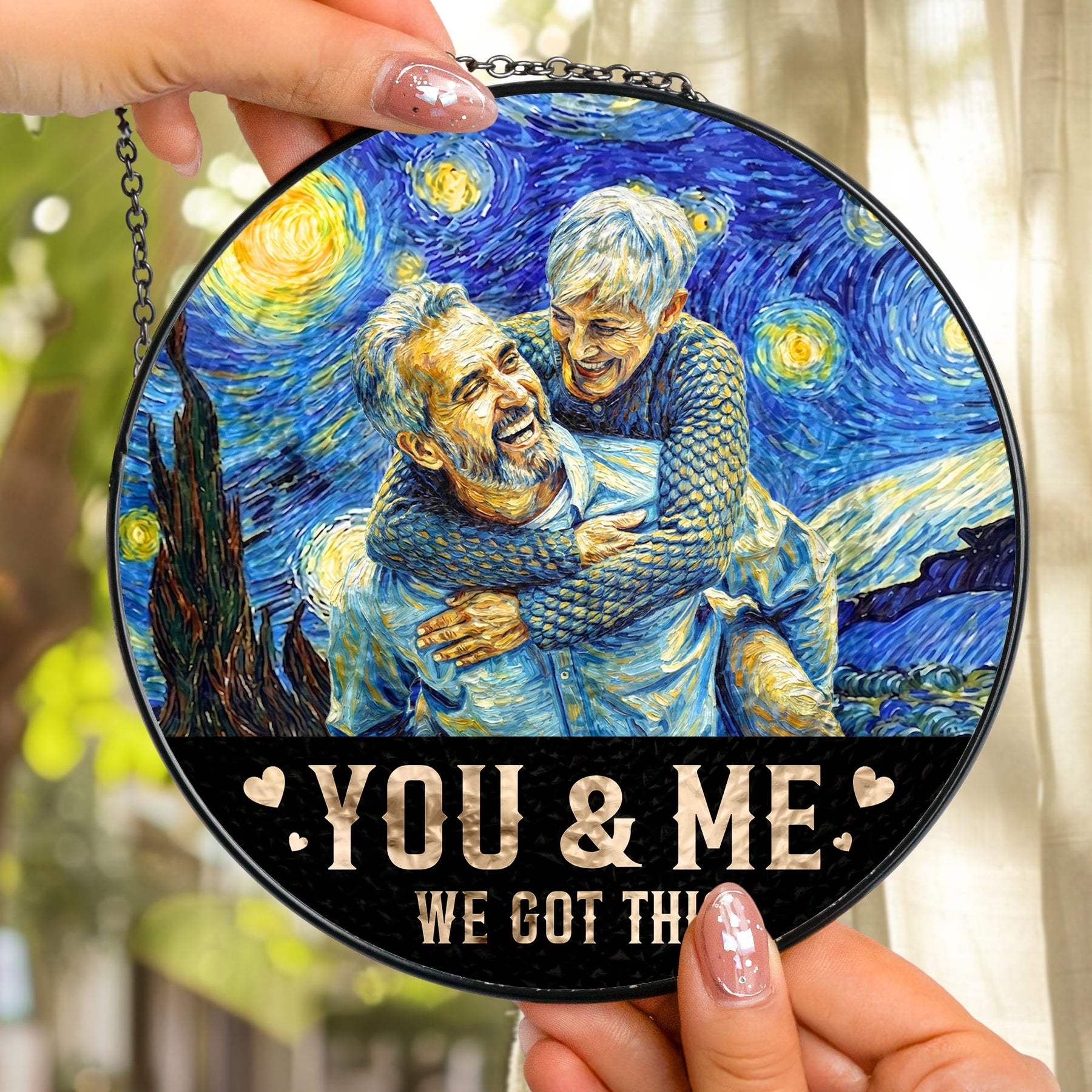 Van Gogh Style You & Me We Got This - Personalized Photo Stained Glass Window Hanging Suncatcher