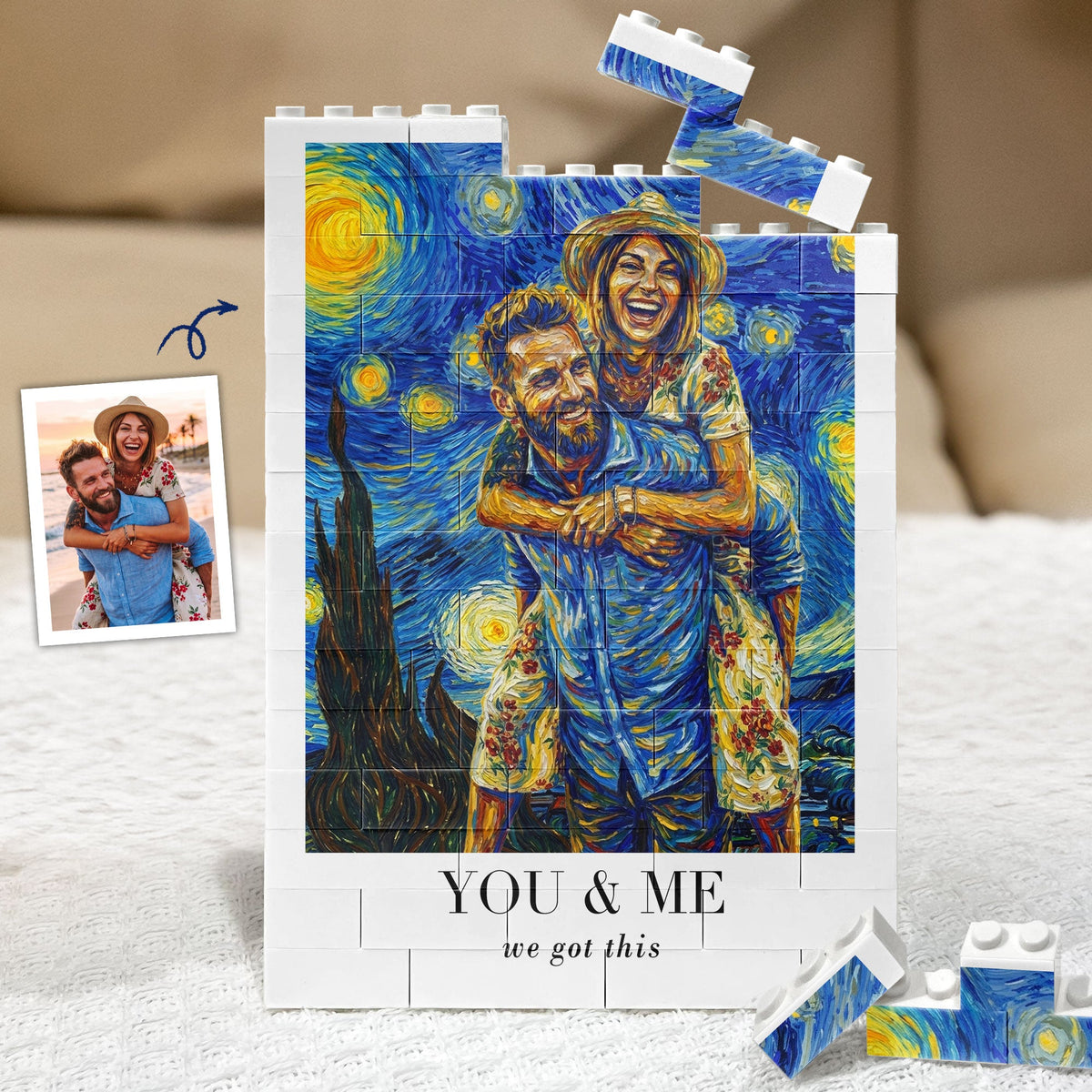 Van Gogh Art Custom Couple Photo Anniversary Gifts - Personalized Building Blocks