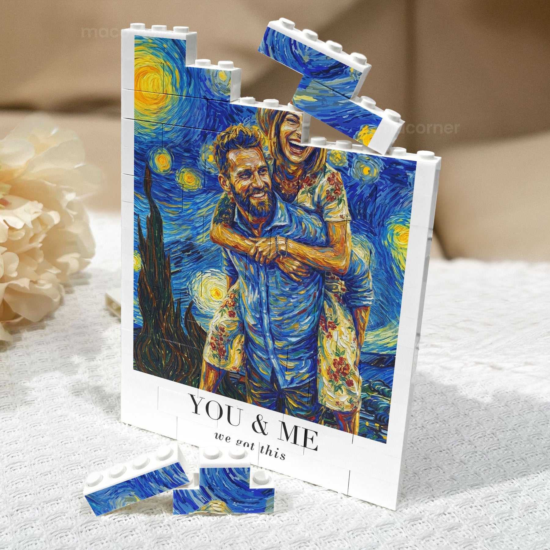 Van Gogh Art Custom Couple Photo Anniversary Gifts - Personalized Building Blocks