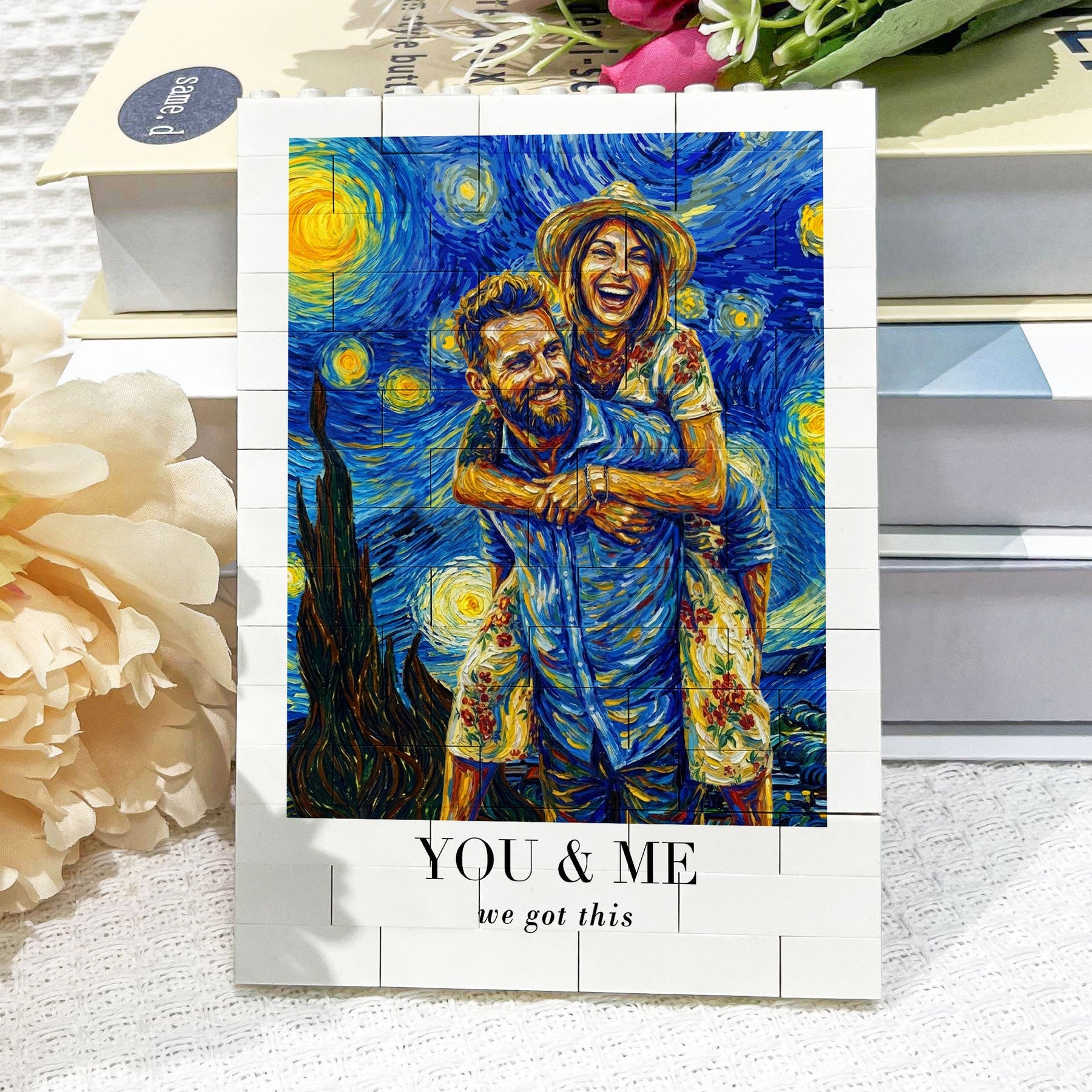 Van Gogh Art Custom Couple Photo Anniversary Gifts - Personalized Building Blocks