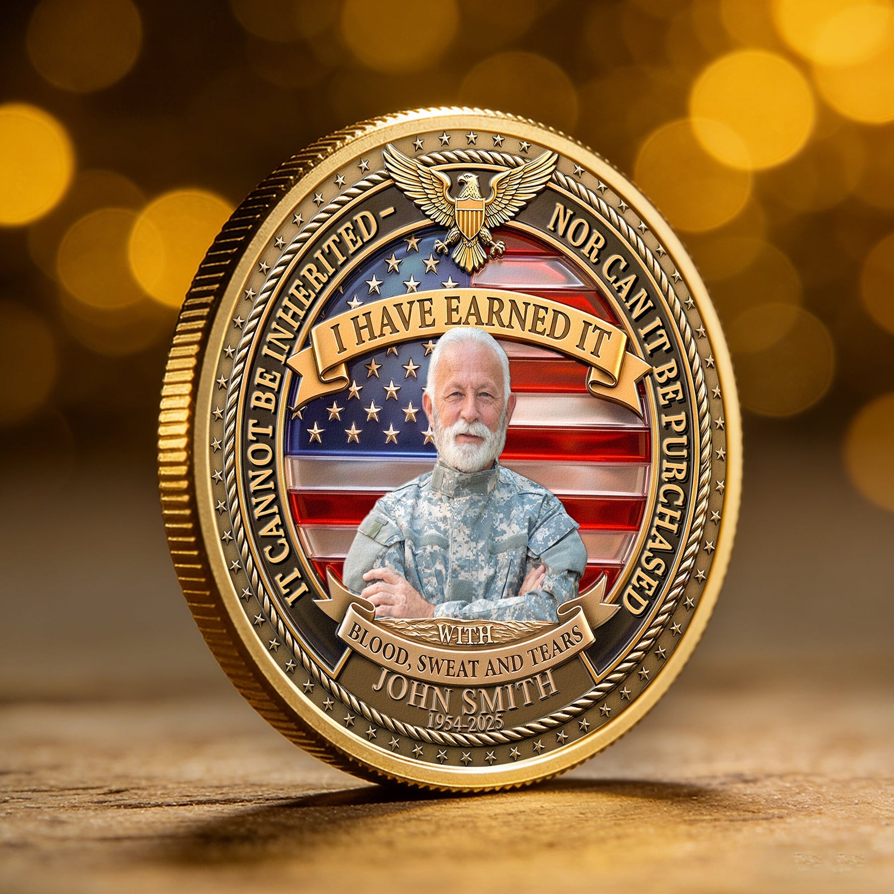 Veteran Memorial 250 Years Of Freedom Keepsake Upload Photo - Personalized Coin