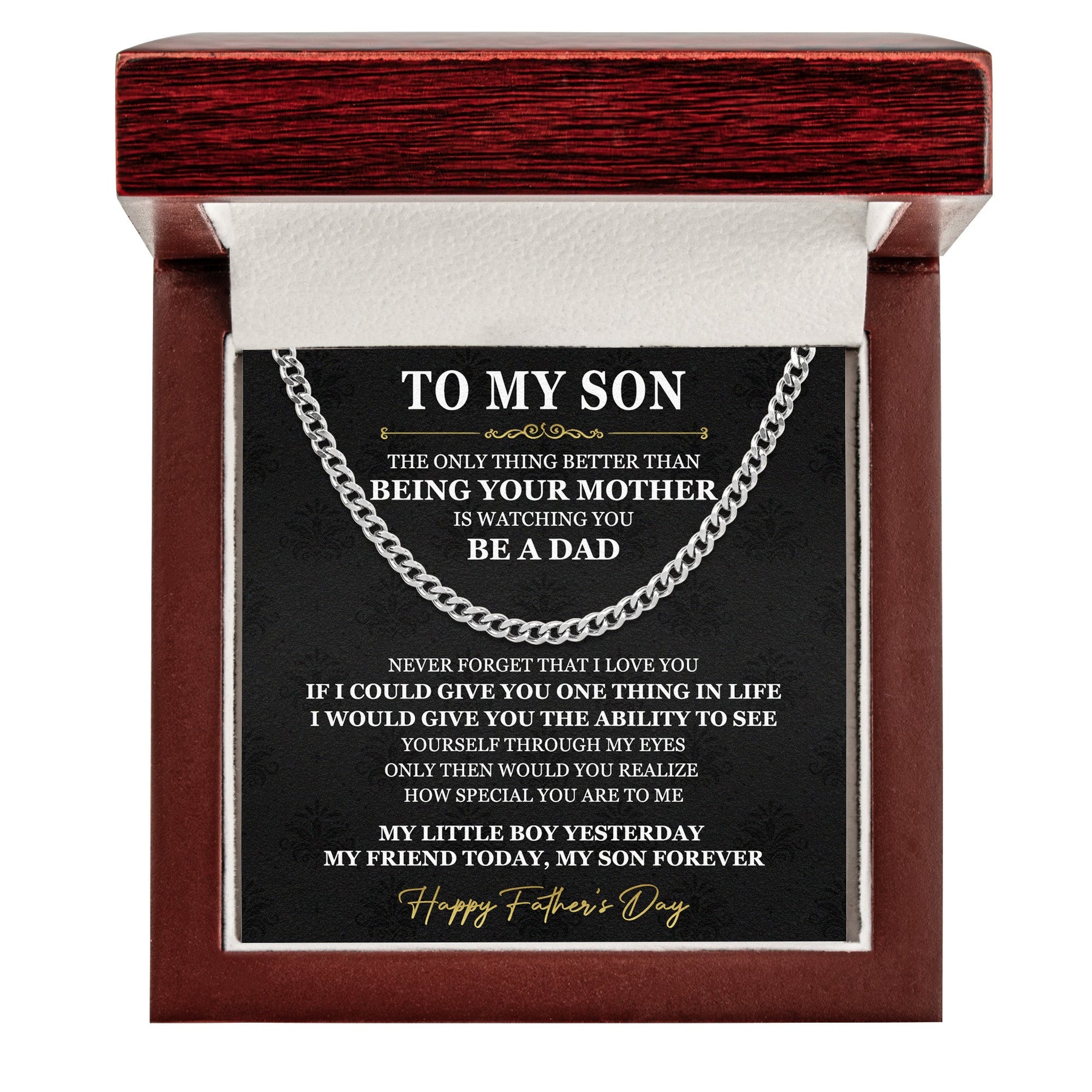Watching You Be A Dad - 1st Father's Day Gift For Son - Personalized Men's Cuban Link Chain