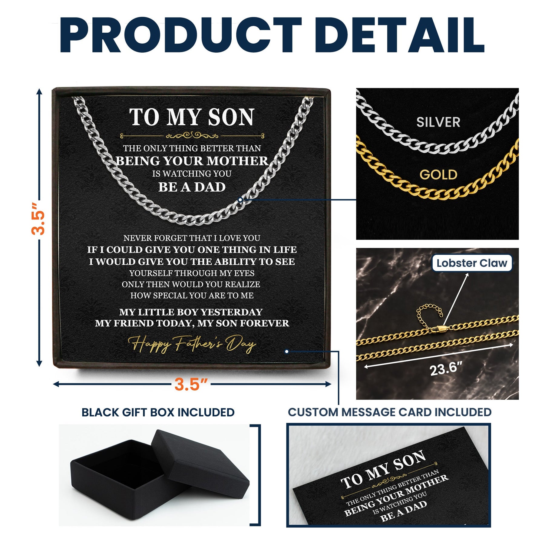 Watching You Be A Dad - 1st Father's Day Gift For Son - Personalized Men's Cuban Link Chain