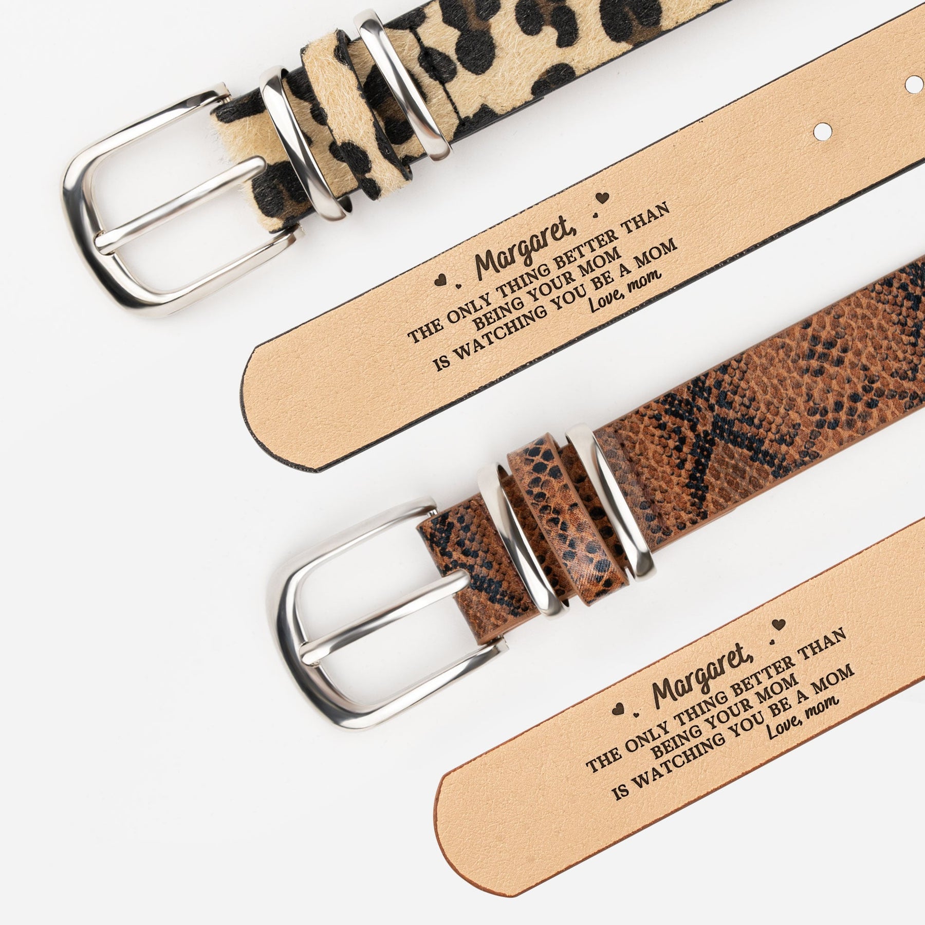 Watching You Be A Mom Gifts For Daughter - Personalized Animal Print Leather Belt