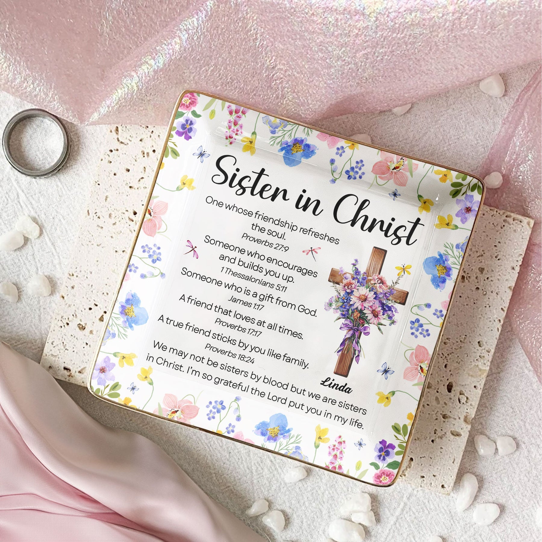 We Are Sisters In Christ With Bible Verse - Personalized Jewelry Dish