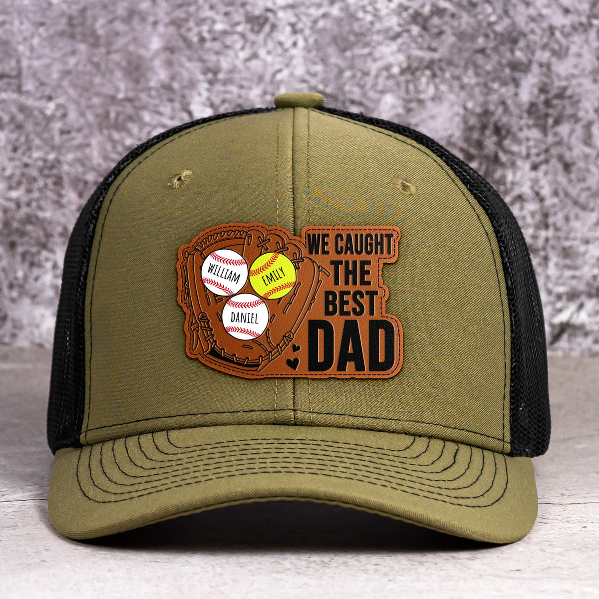 We Caught The Best Dad - Baseball, Softball Dad With Kids' Names - Personalized Cap