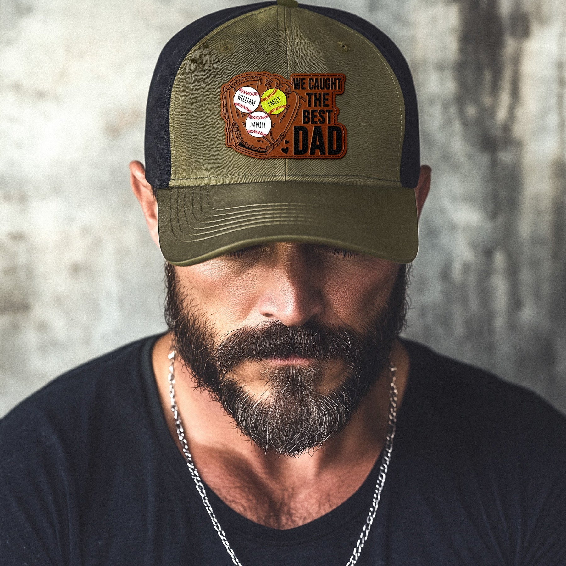 We Caught The Best Dad - Baseball, Softball Dad With Kids' Names - Personalized Cap