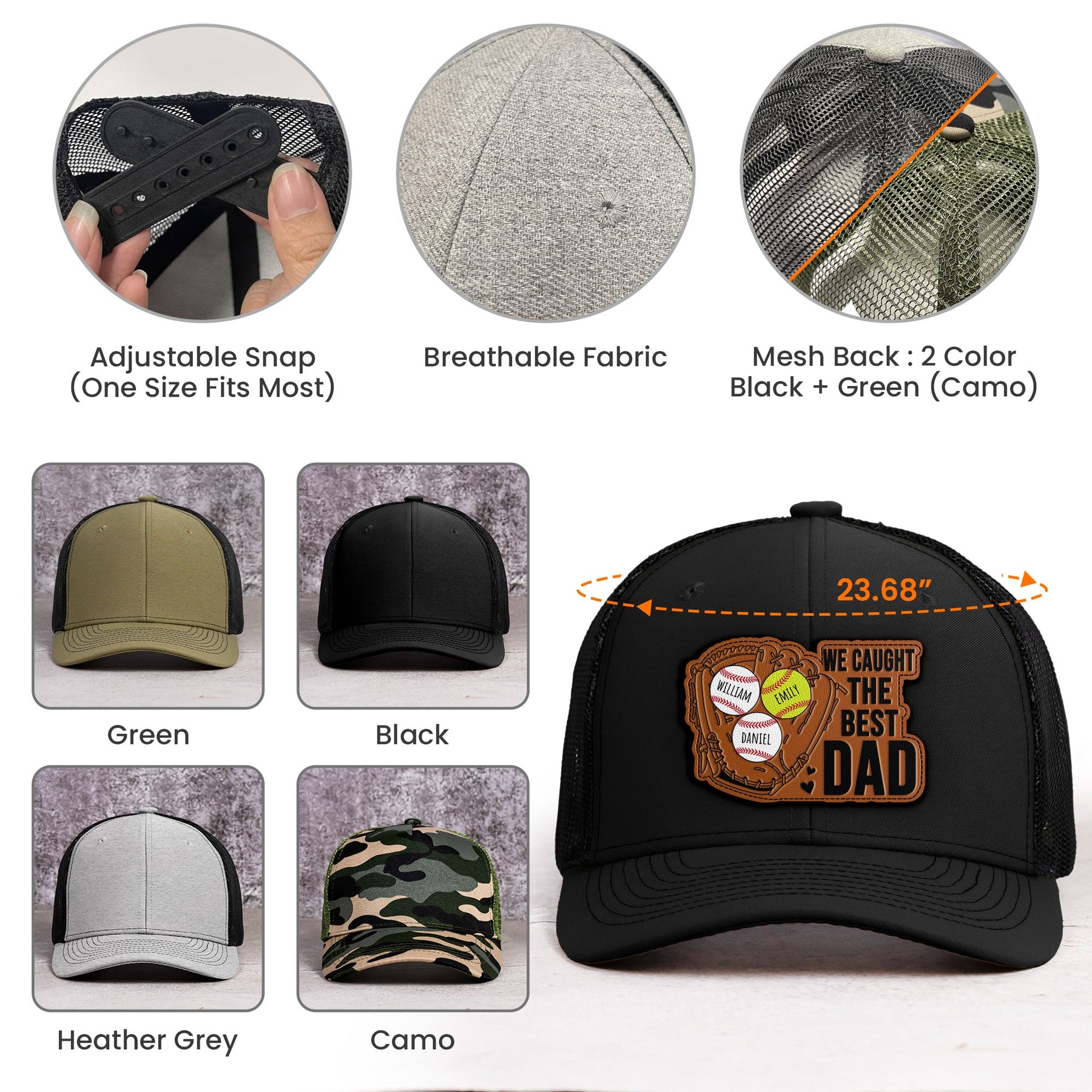 We Caught The Best Dad - Baseball, Softball Dad With Kids' Names - Personalized Cap