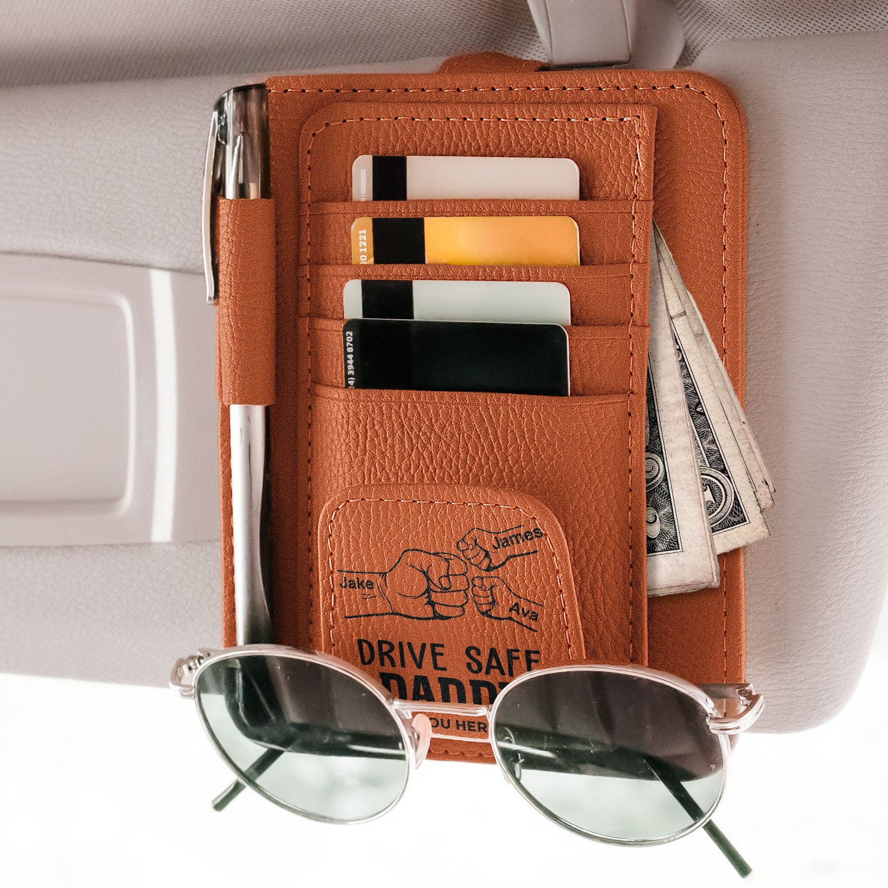We Need You Here With Us - Personalized Leather Car Visor Organizer