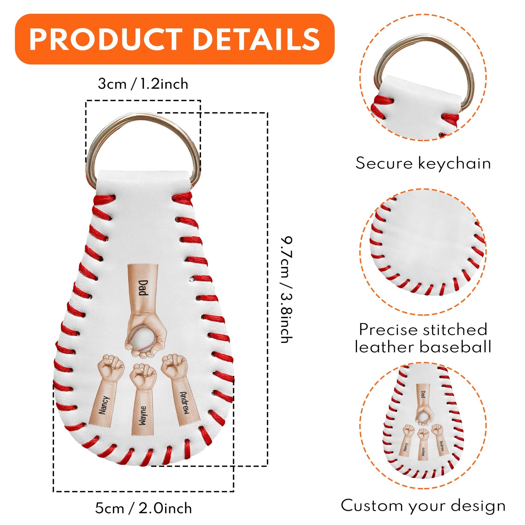We Scored A Home Run When We Got You As Our Dad - Personalized Leather Baseball Keychain