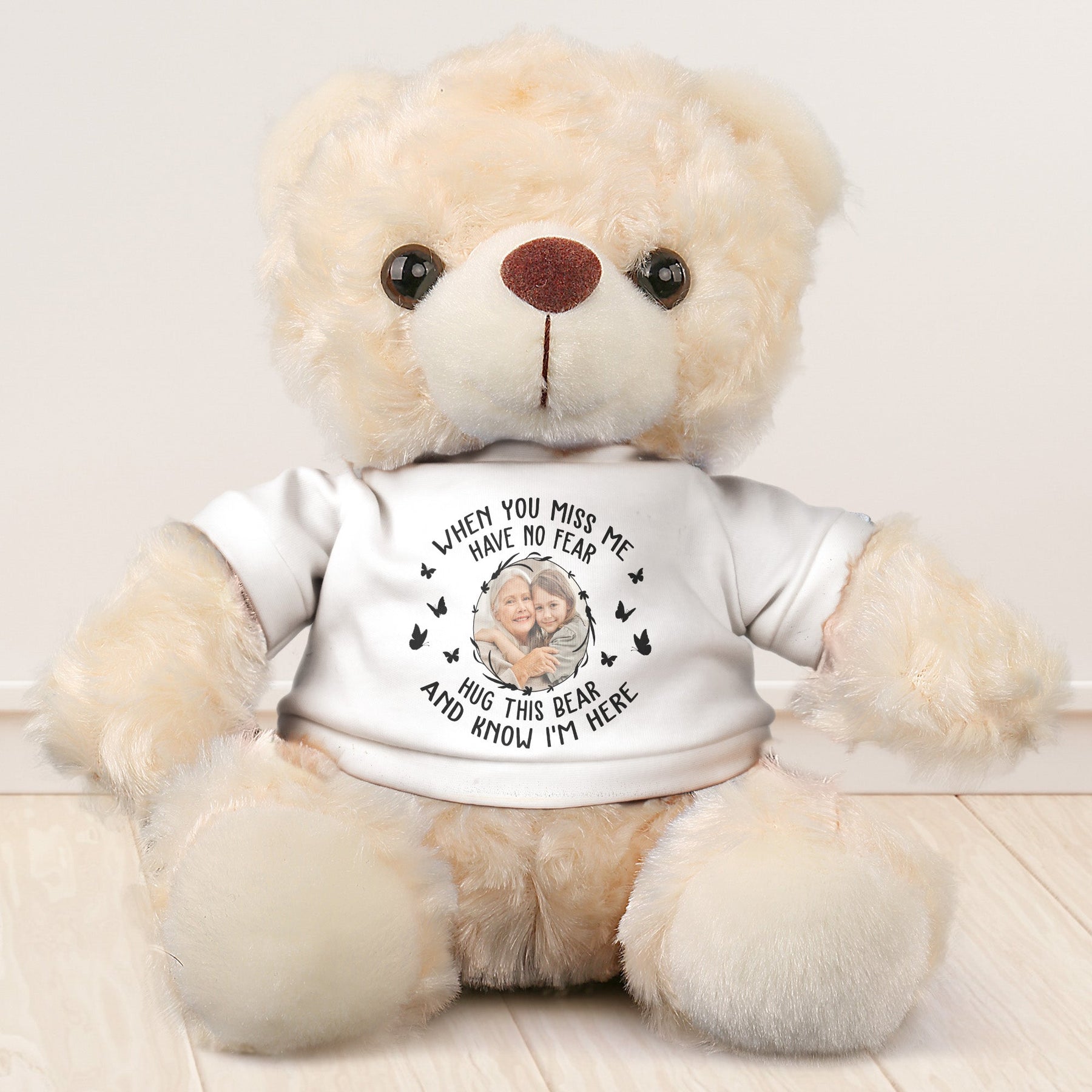 When You Miss Me Hug This Bear - Teddy Bear With Personalized Photo Shirt