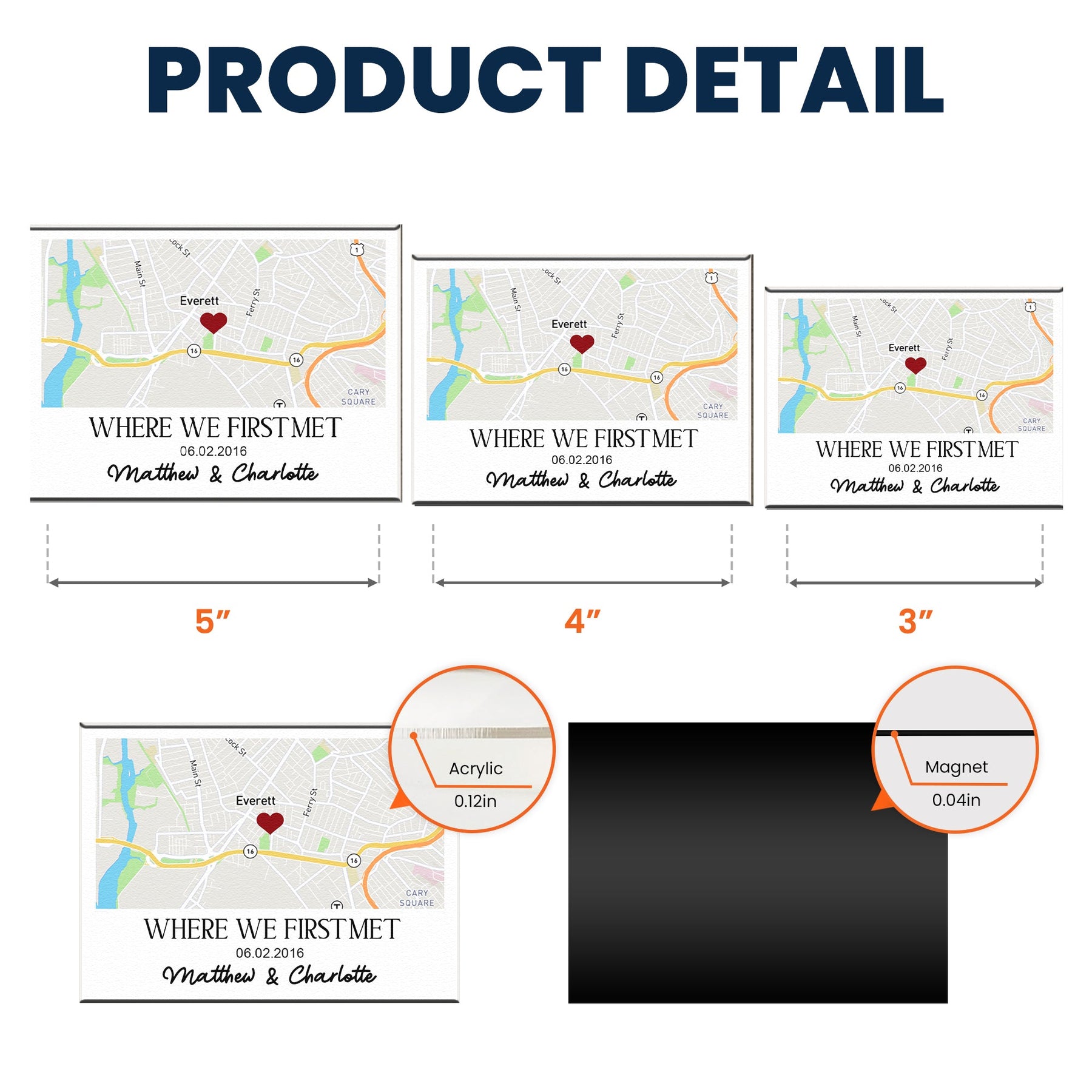 Where We First Met Anniversary Gifts Custom Location Map & Name - Personalized Magnet