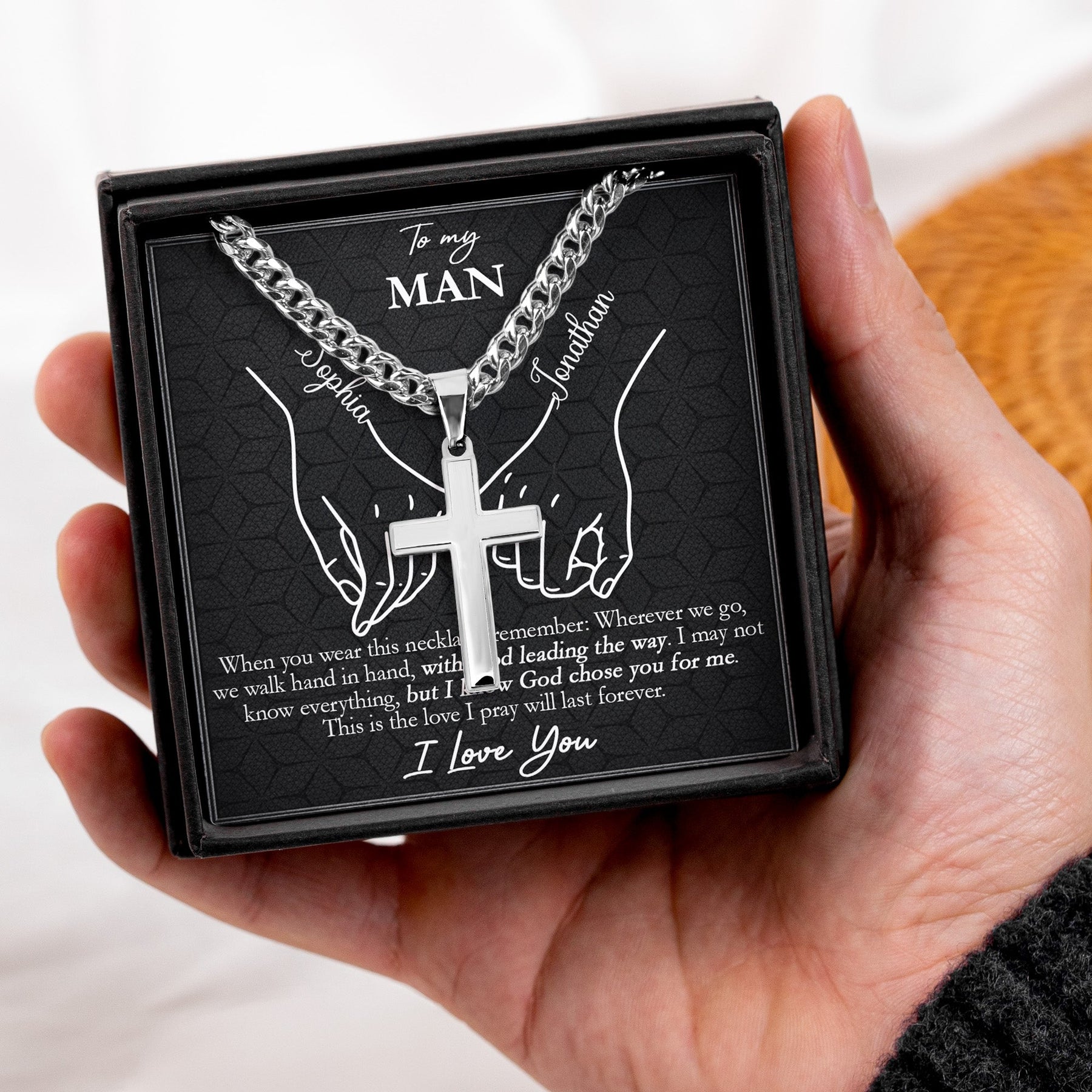 With God Leading Our Forever Journey Gift For Him - Personalized Cross Necklace With Card