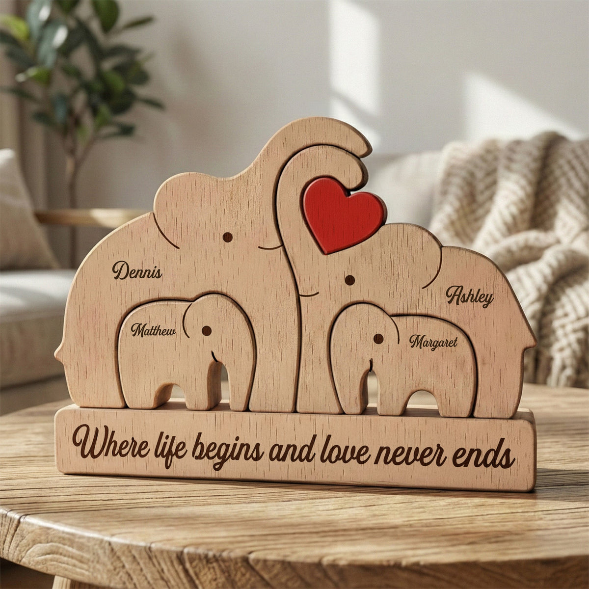 Wooden Elephant Family Puzzle Mother's Day Father's Day Gift - Personalized Puzzle