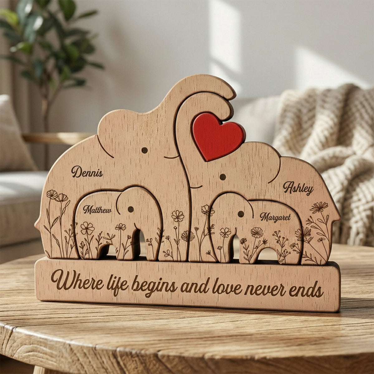 Wooden Elephant Family Puzzle Mother's Day Gift For Mom, Mum, Wife - Personalized Puzzle