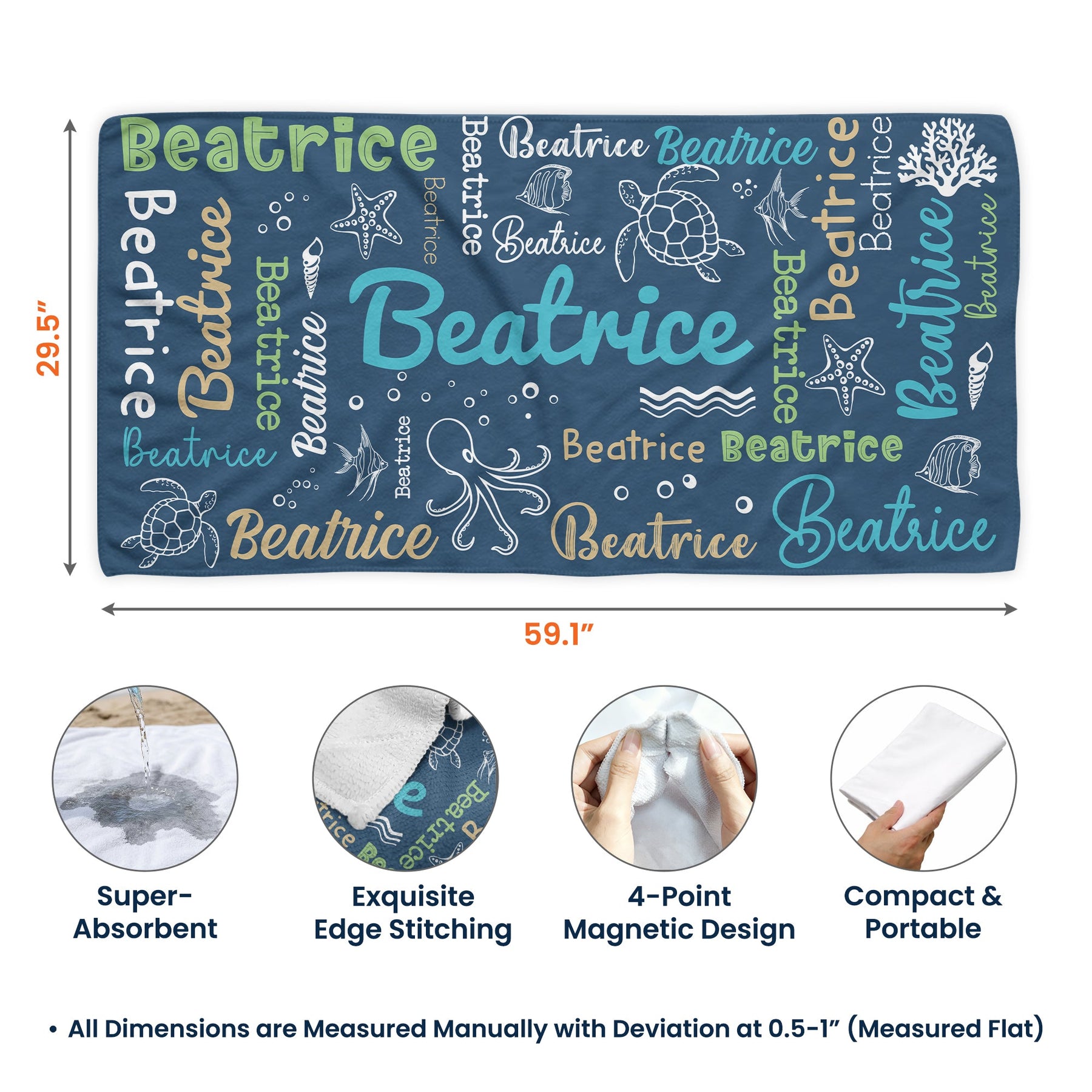 Word Art Names For Summer - Personalized Beach Towel