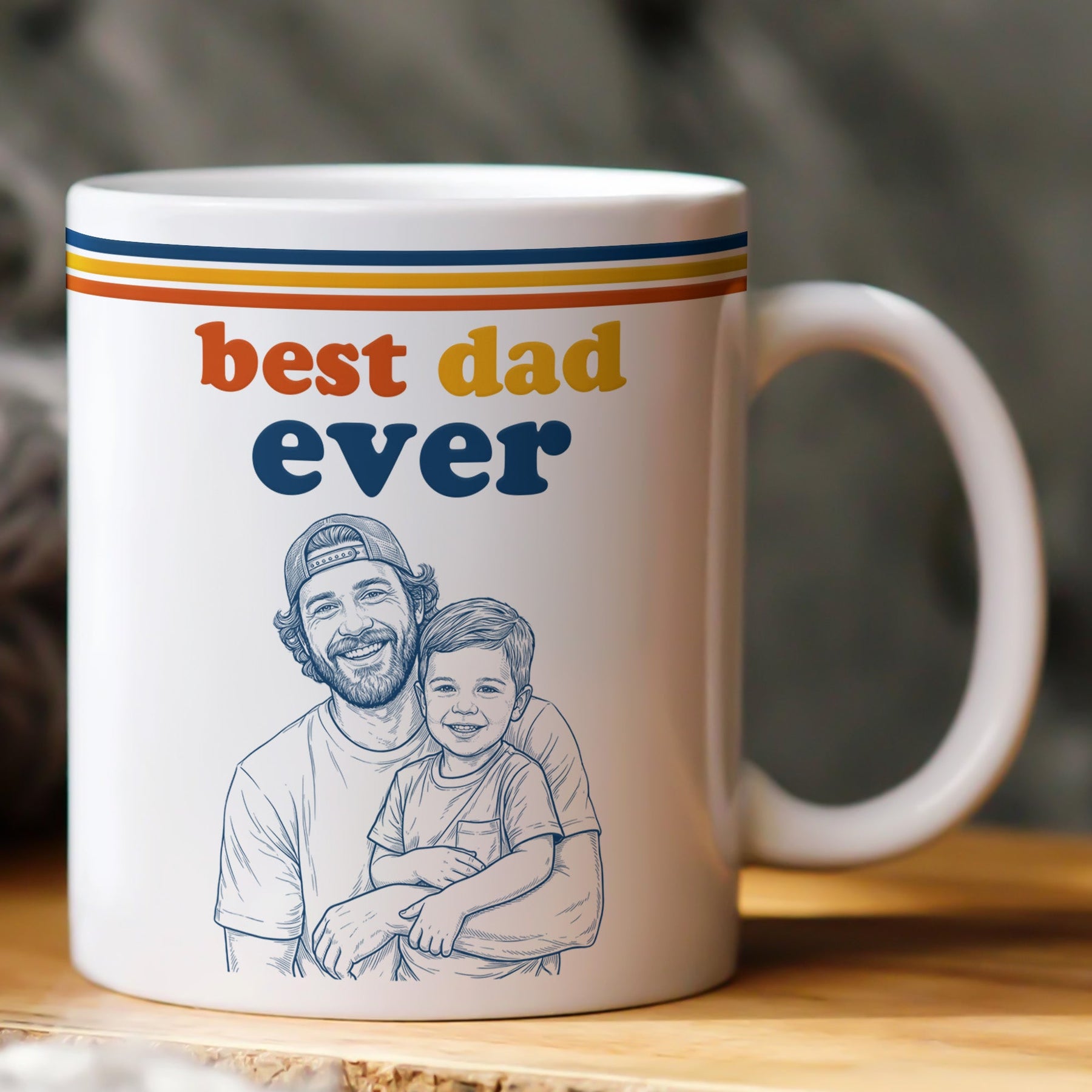 World's Best Dad Sketch Line Art Retro Mug Father's Day Gift For Dad, Husband - Personalized Mug