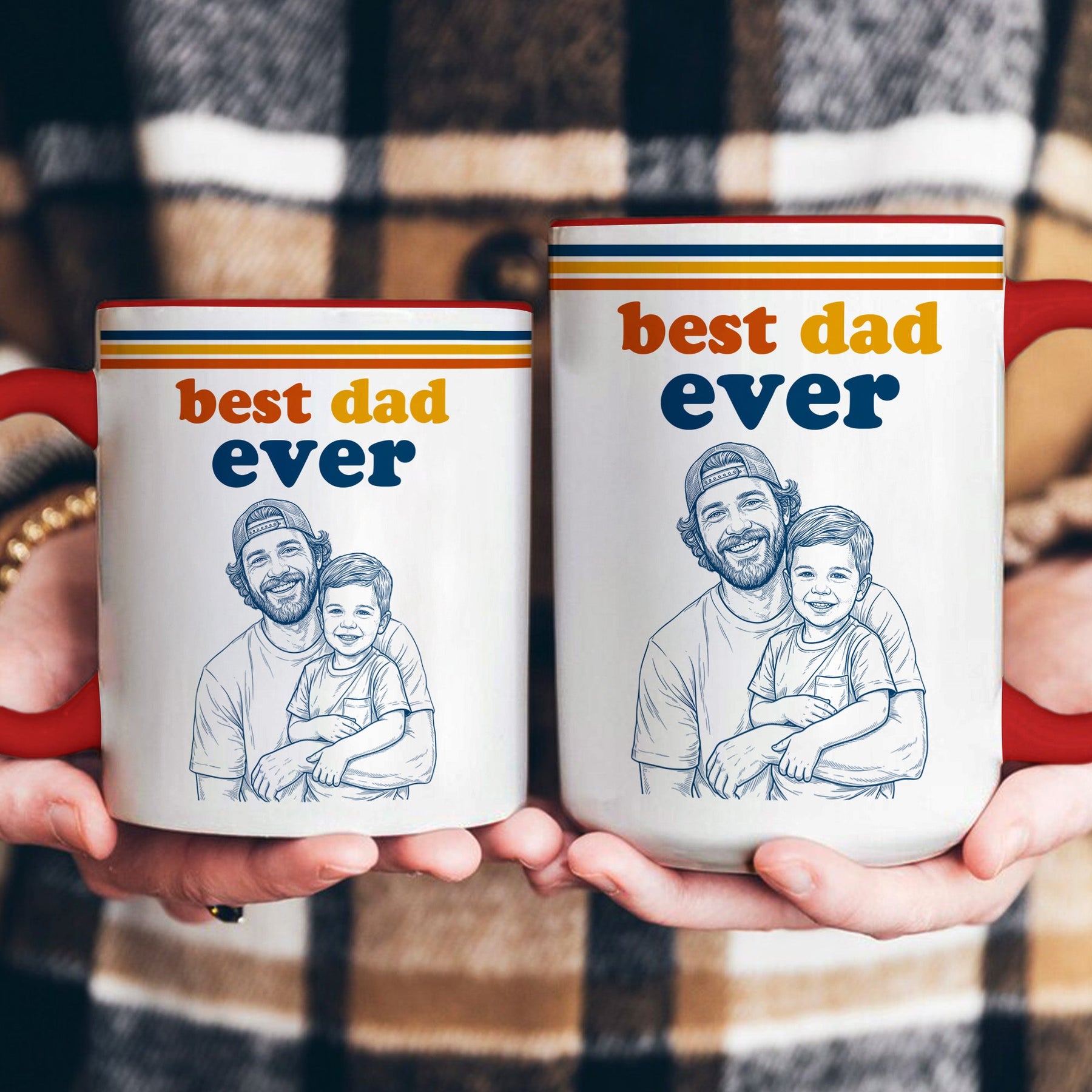 World's Best Dad Sketch Line Art Retro Mug Father's Day Gift For Dad, Husband - Personalized Mug