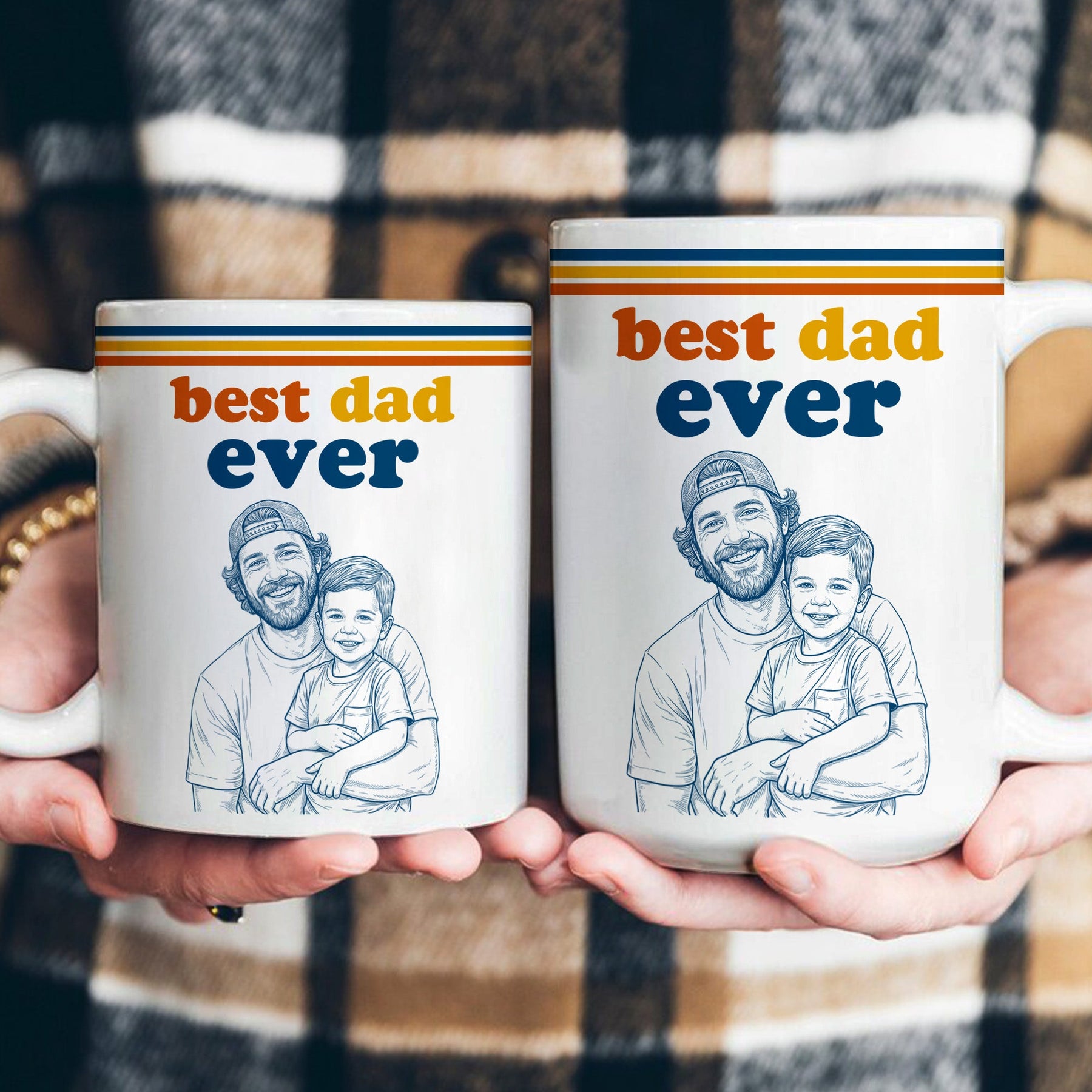 World's Best Dad Sketch Line Art Retro Mug Father's Day Gift For Dad, Husband - Personalized Mug