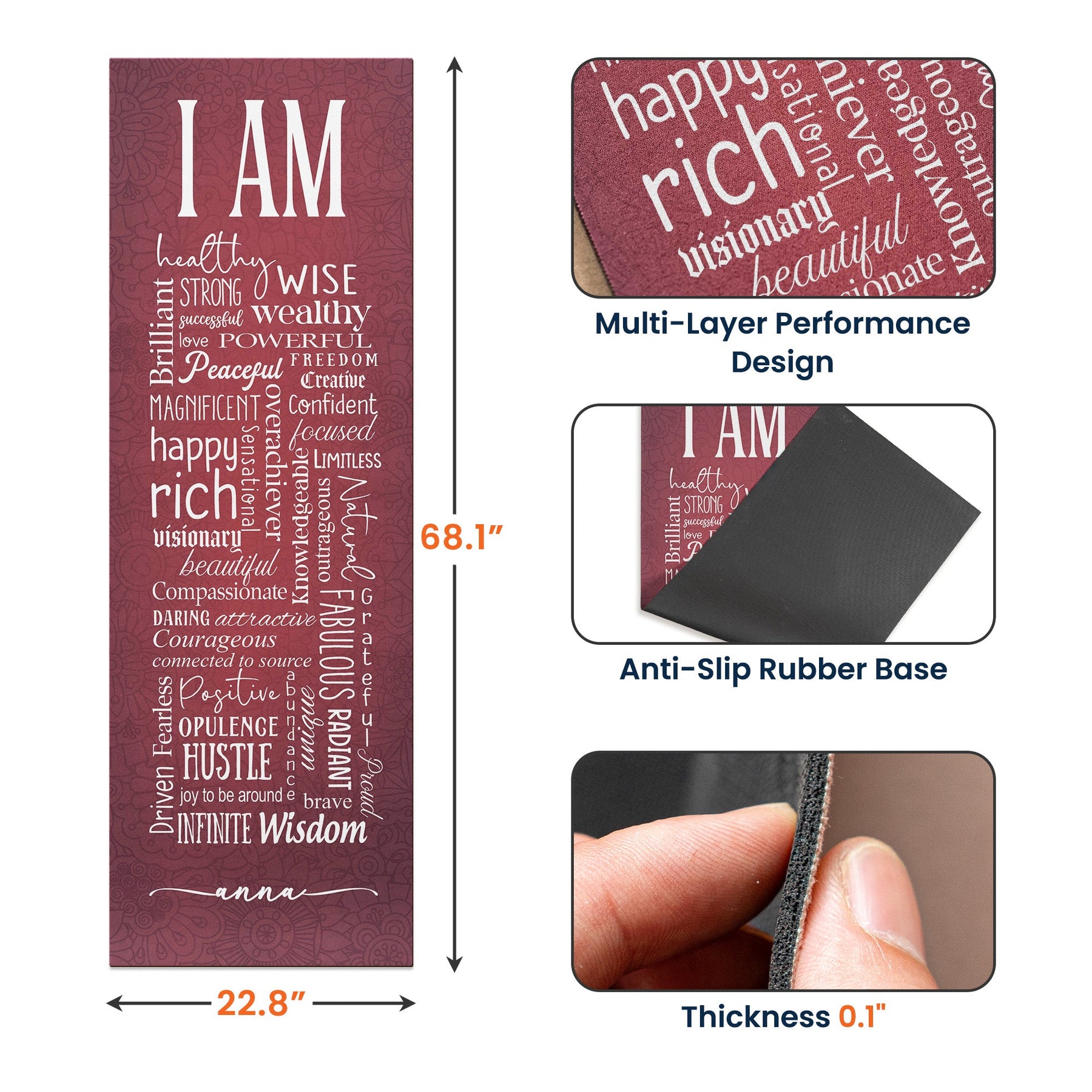 Yoga Positive Affirmations - Personalized Yoga Mat