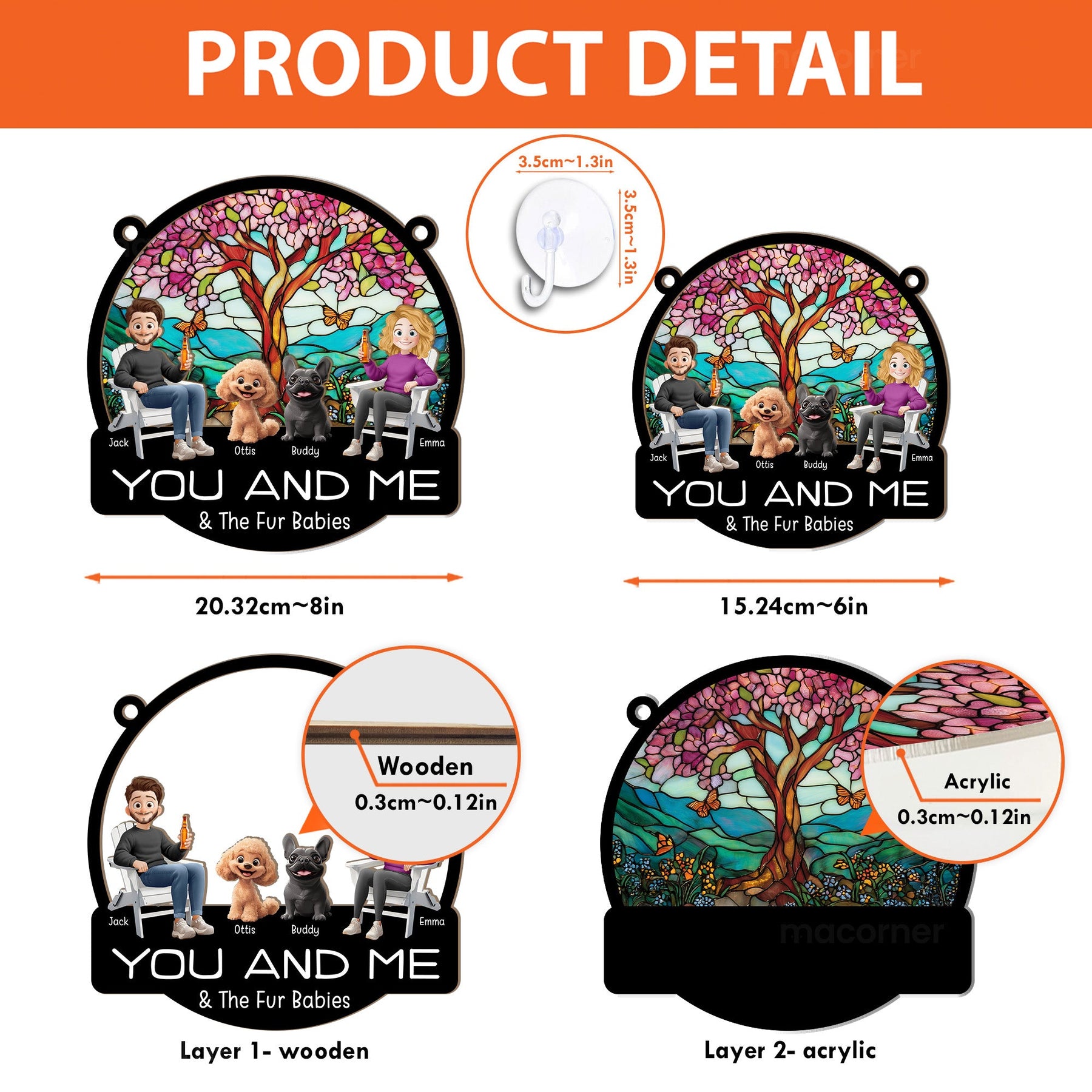 You And Me And The Fur Babies - Personalized Window Hanging Suncatcher Ornament