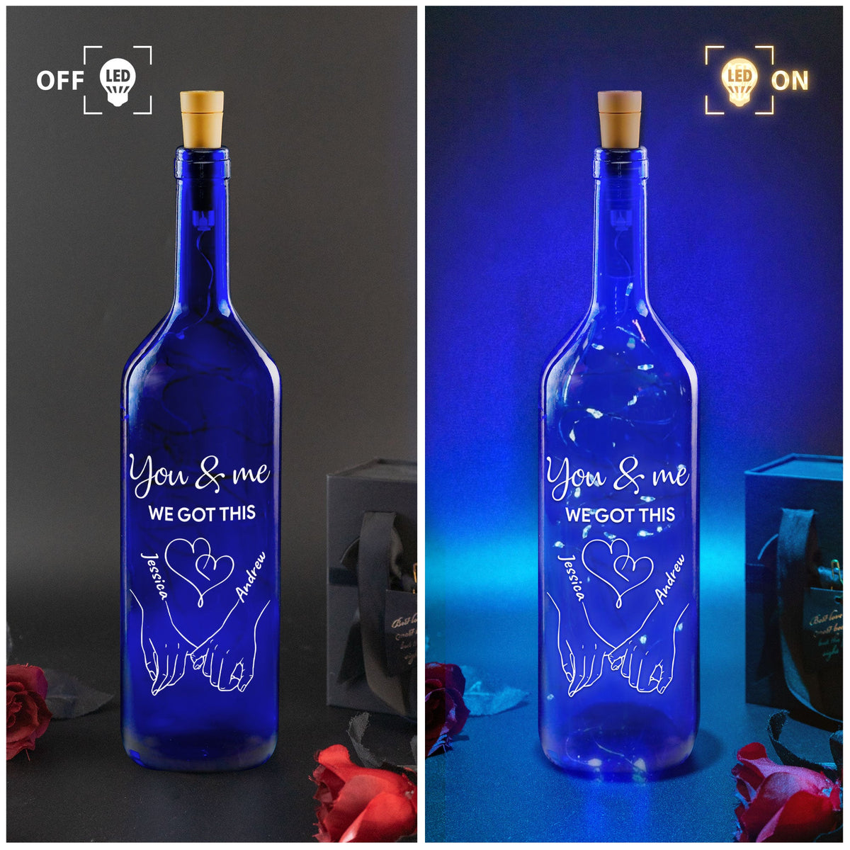 You And Me We Got This - Personalized Blue Bottle Lamp