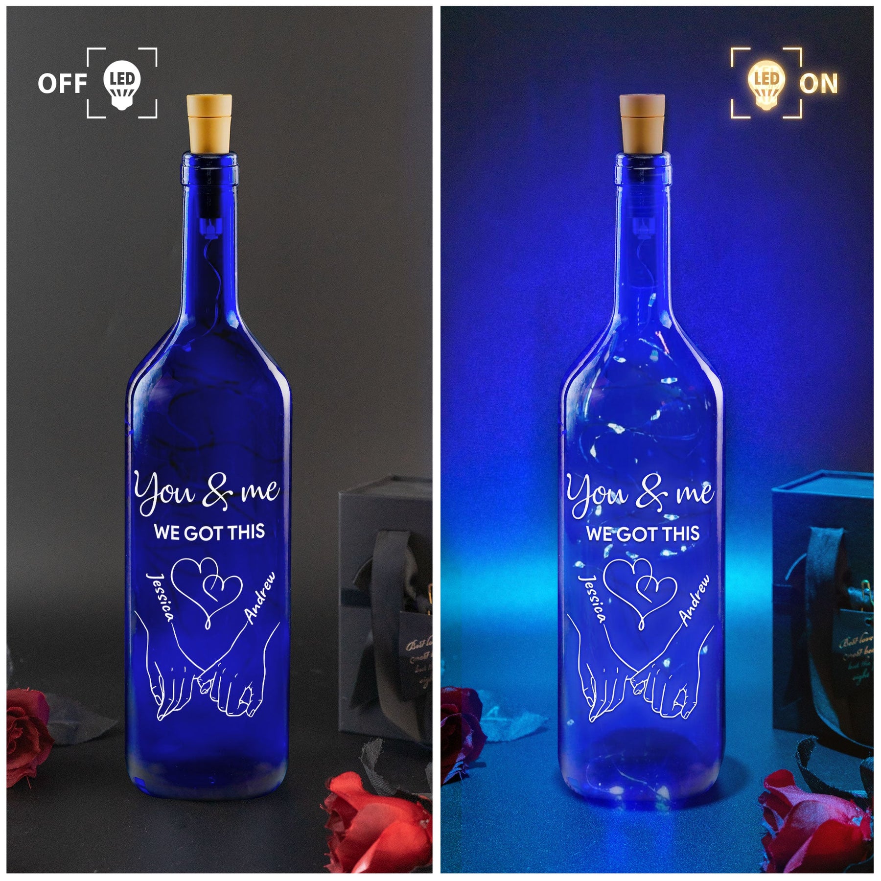 You And Me We Got This - Personalized Blue Bottle Lamp