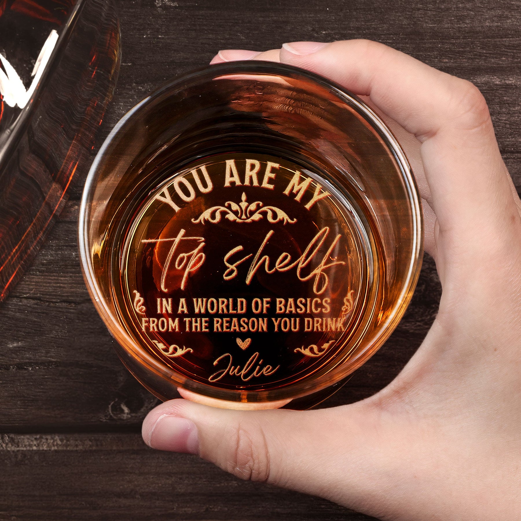 You Are My Top Shelf In A World Of Basics - Personalized Engraved Whiskey Glass