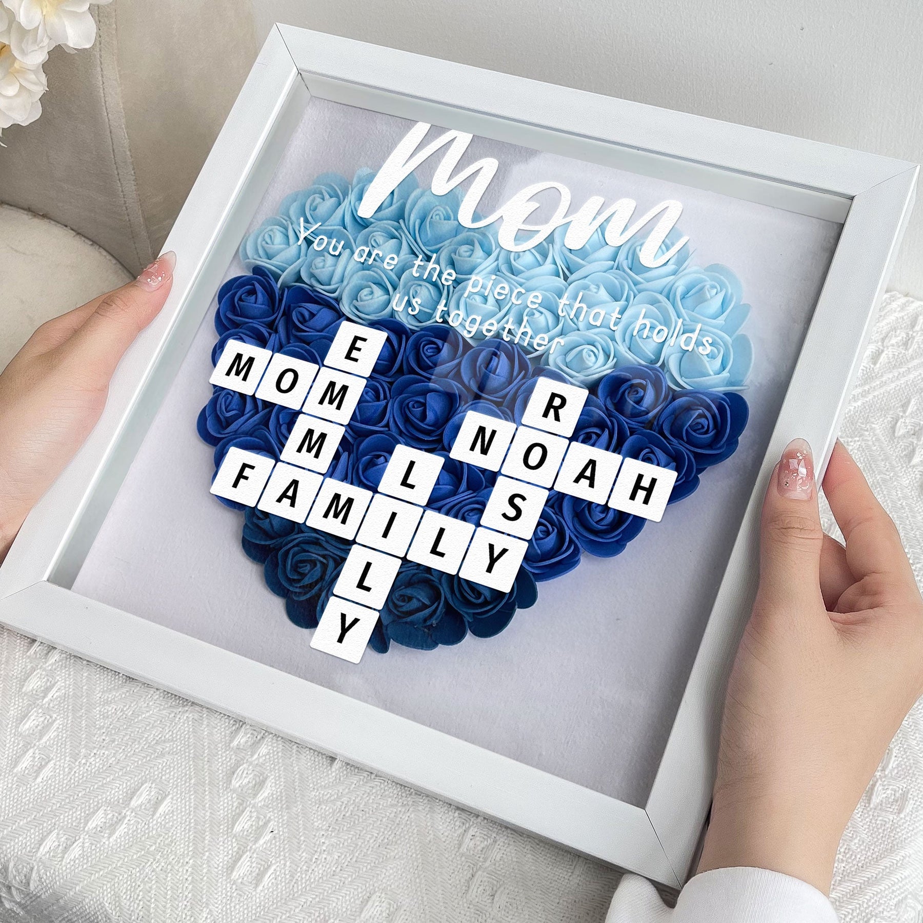 You Are The Piece That Holds Us Together - Personalized Flower Shadow Box With LED Light